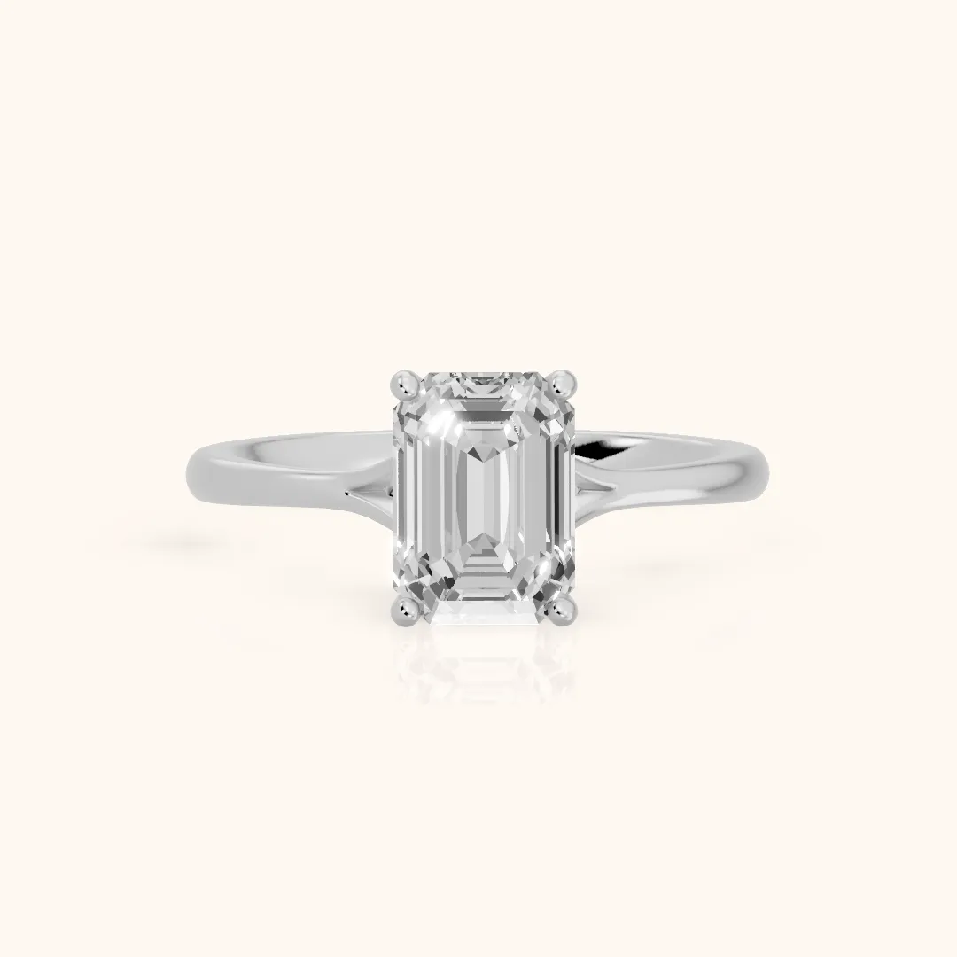 Blanche Solitaire Split Shank Emerald Diamond Engagement Ring in Silver — view 2
