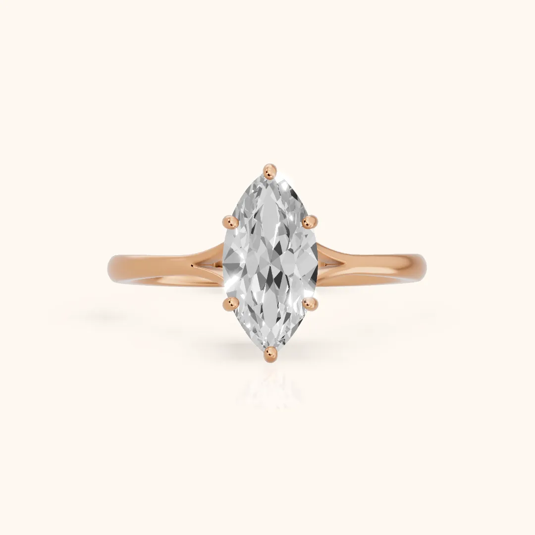 Blanche Solitaire Split Shank Marquise Diamond Engagement Ring in Rose Gold — view 2