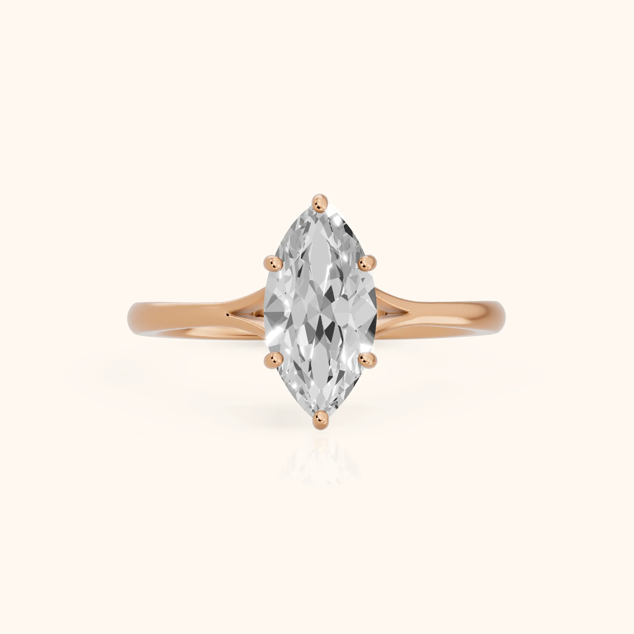 Blanche Solitaire Split Shank Marquise Diamond Engagement Ring in Rose Gold — view 1