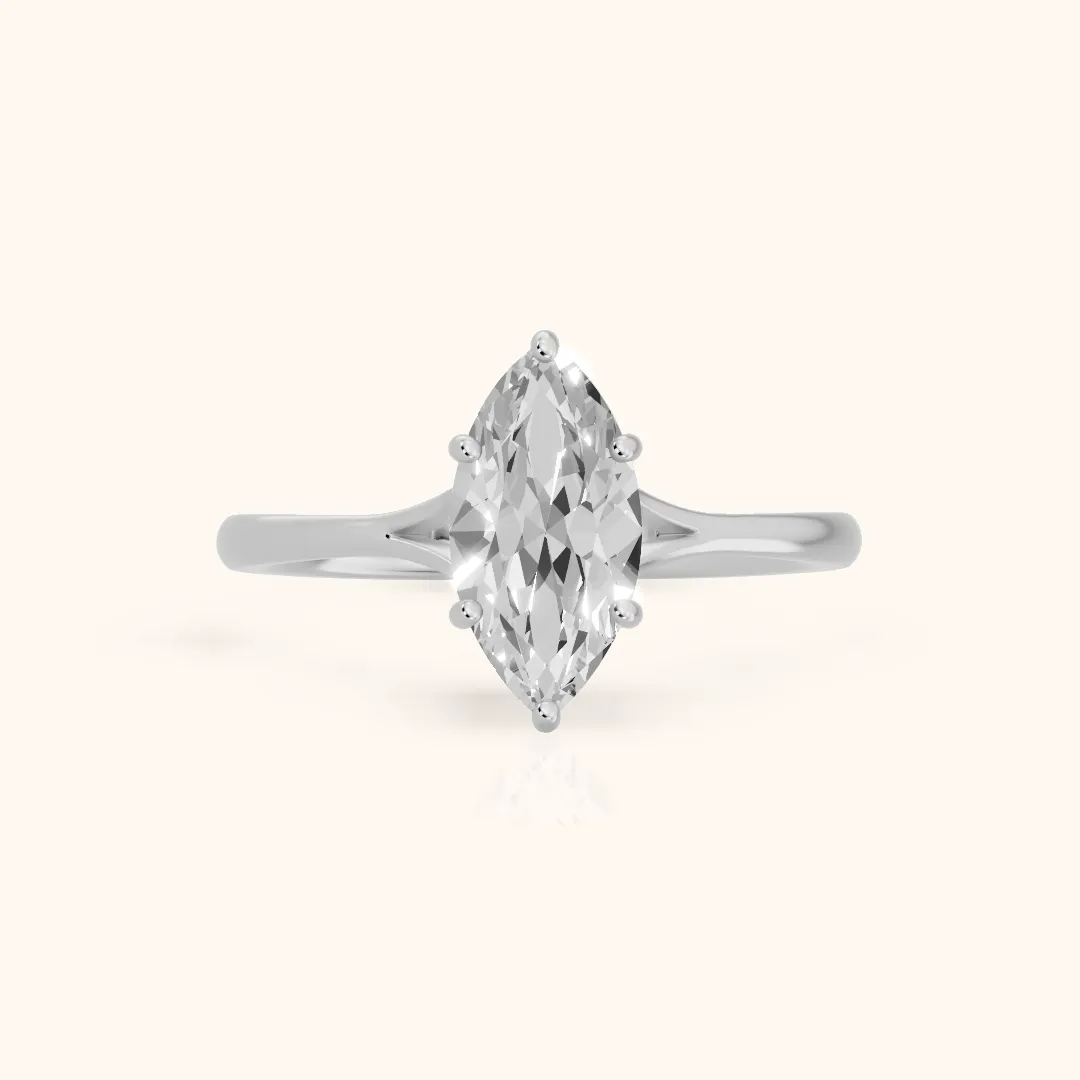 Blanche Solitaire Split Shank Marquise Diamond Engagement Ring in Silver — view 2