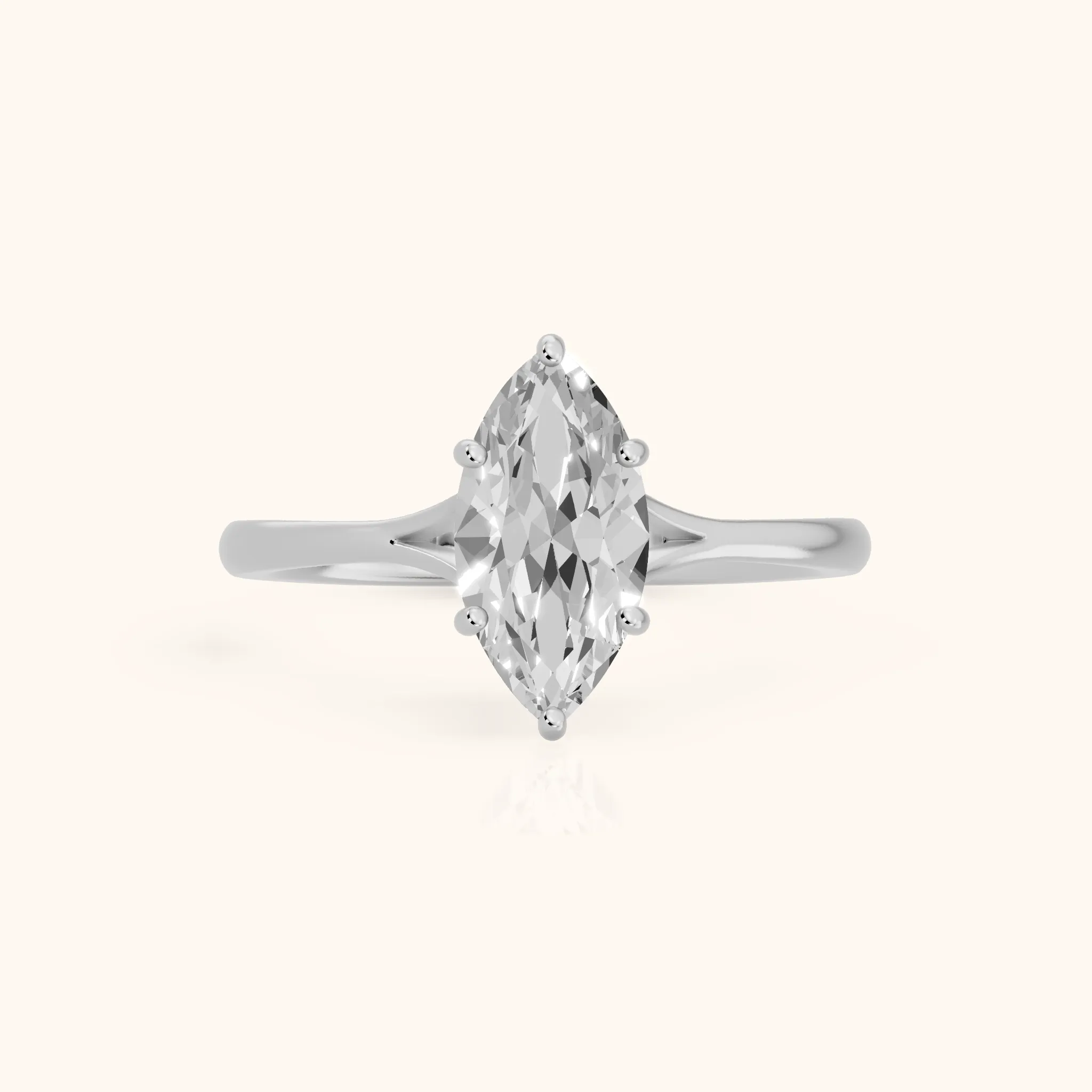Blanche Solitaire Split Shank Marquise Diamond Engagement Ring in Silver — view 1