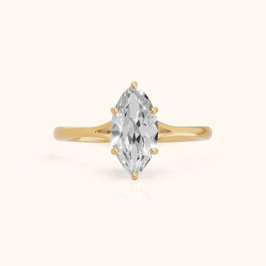 Blanche Solitaire Split Shank Marquise Diamond Engagement Ring in Yellow Gold — view 2