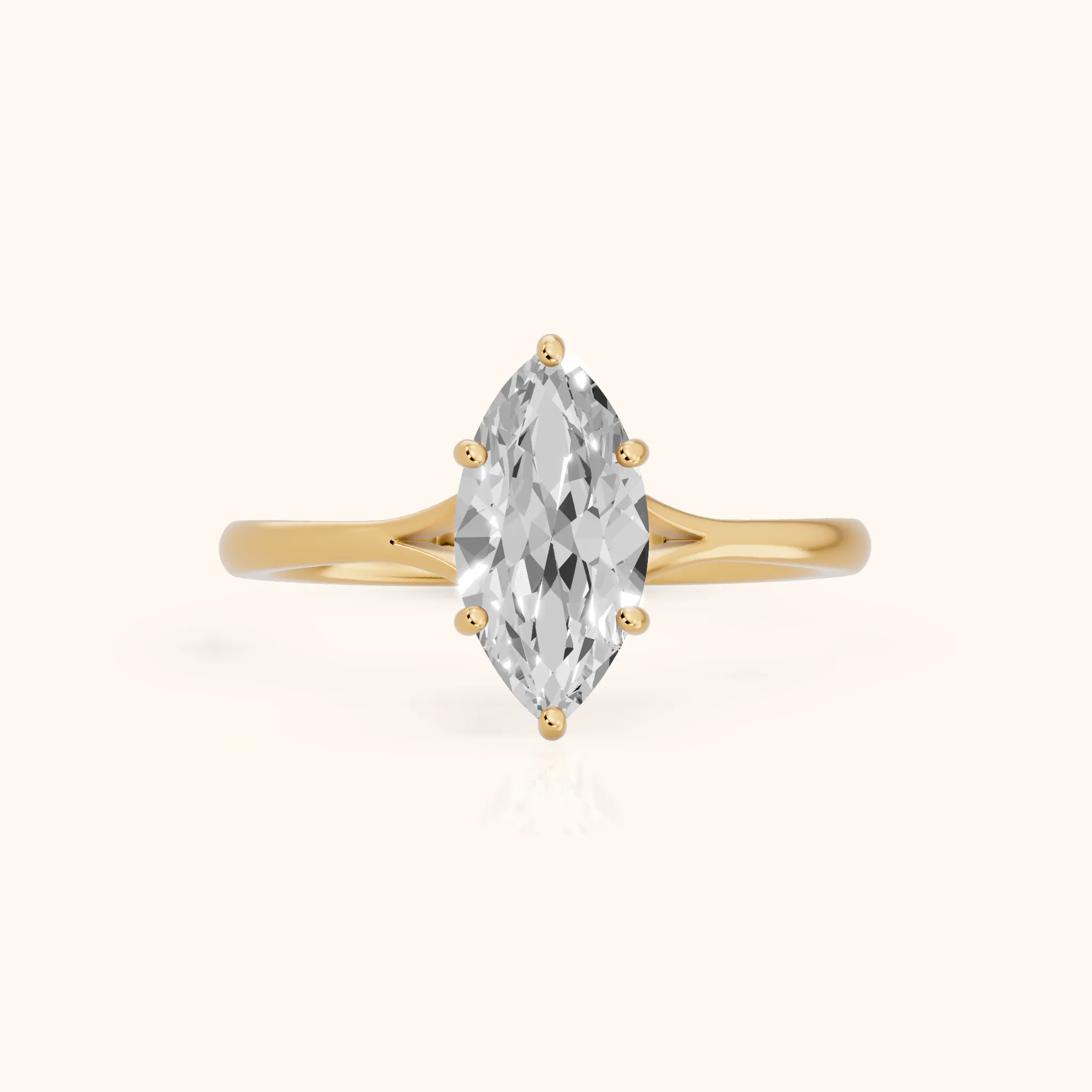 Blanche Solitaire Split Shank Marquise Diamond Engagement Ring in Yellow Gold — view 1