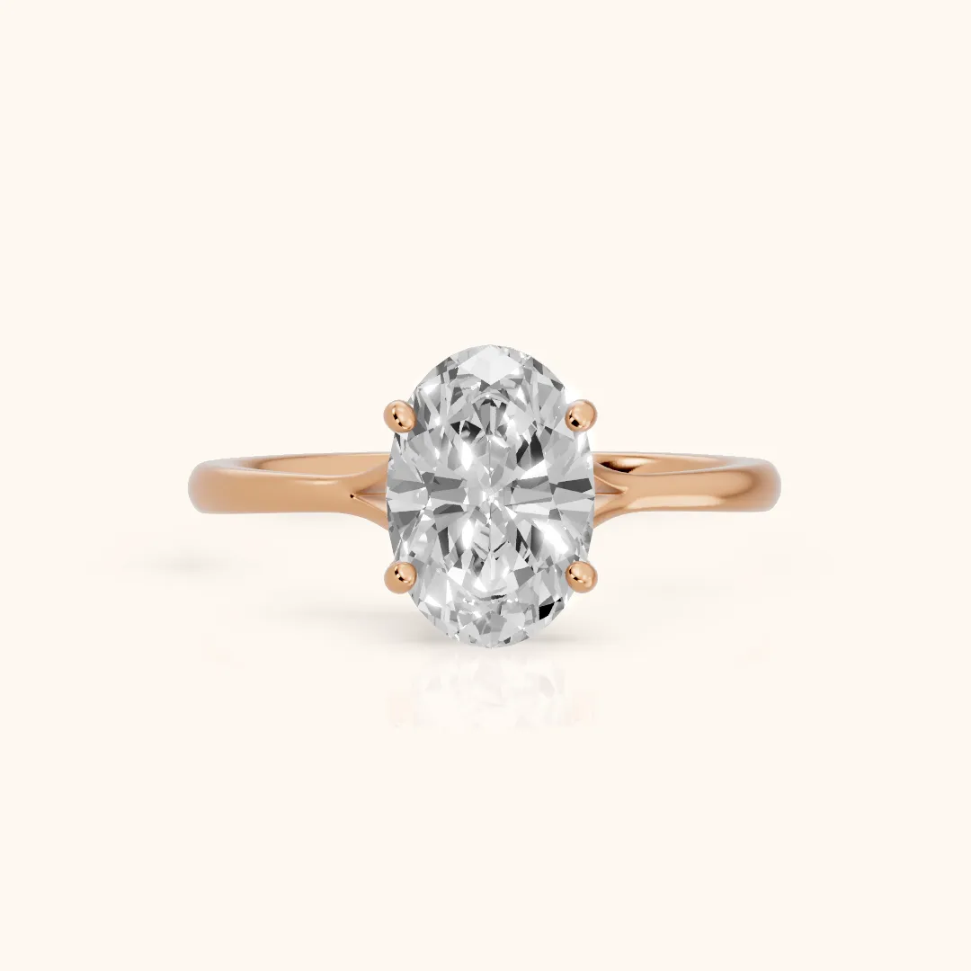 Blanche Solitaire Split Shank Oval Diamond Engagement Ring in Rose Gold — view 2