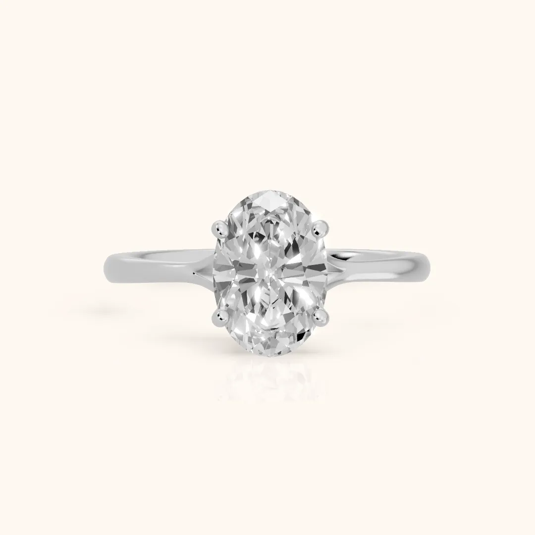 Blanche Solitaire Split Shank Oval Diamond Engagement Ring in Silver — view 2