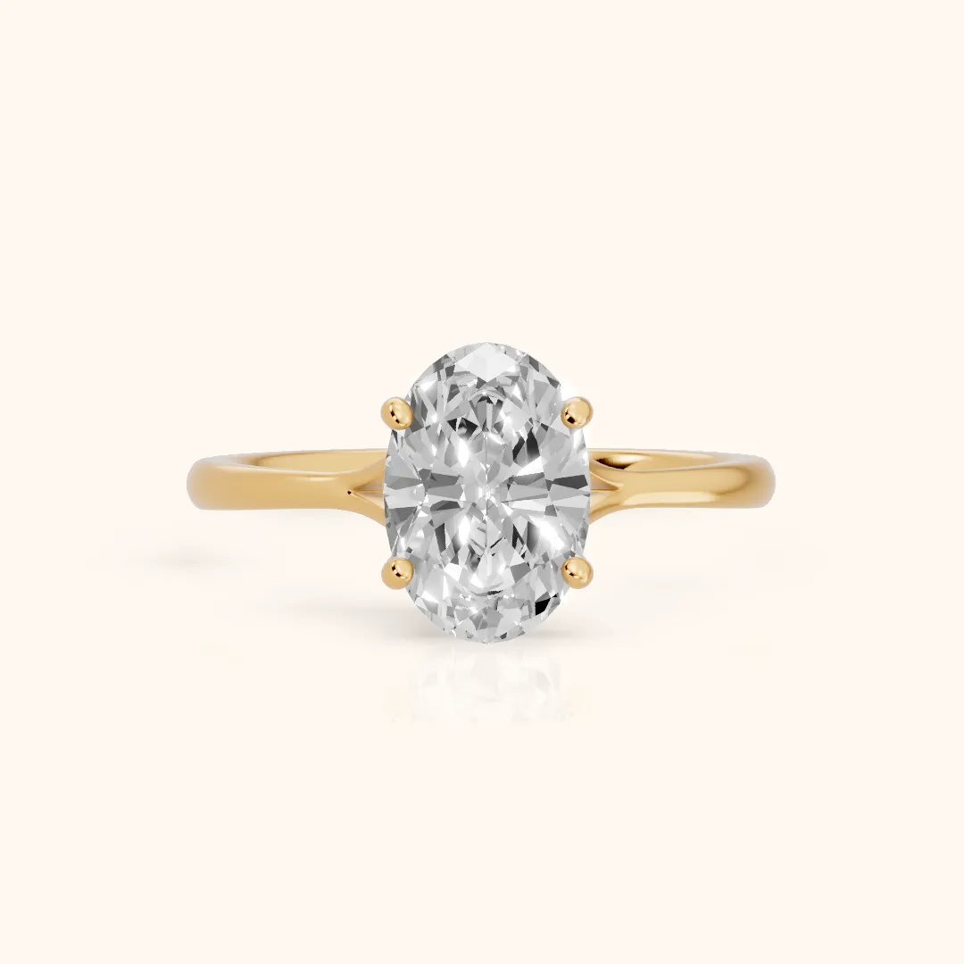 Blanche Solitaire Split Shank Oval Diamond Engagement Ring in Yellow Gold — view 2