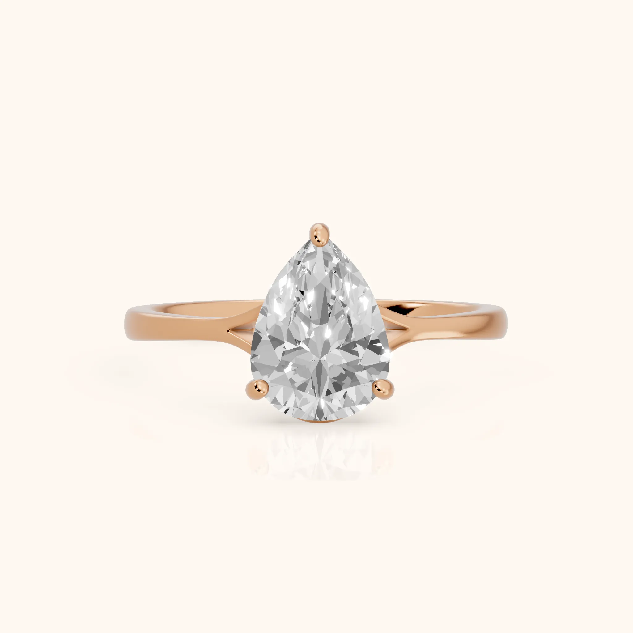 Blanche Solitaire Split Shank Pear Diamond Engagement Ring in Rose Gold — view 1