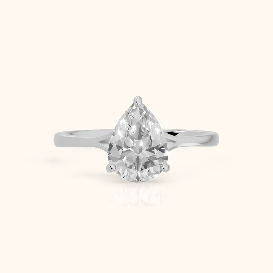 Blanche Solitaire Split Shank Pear Diamond Engagement Ring in Silver — view 2