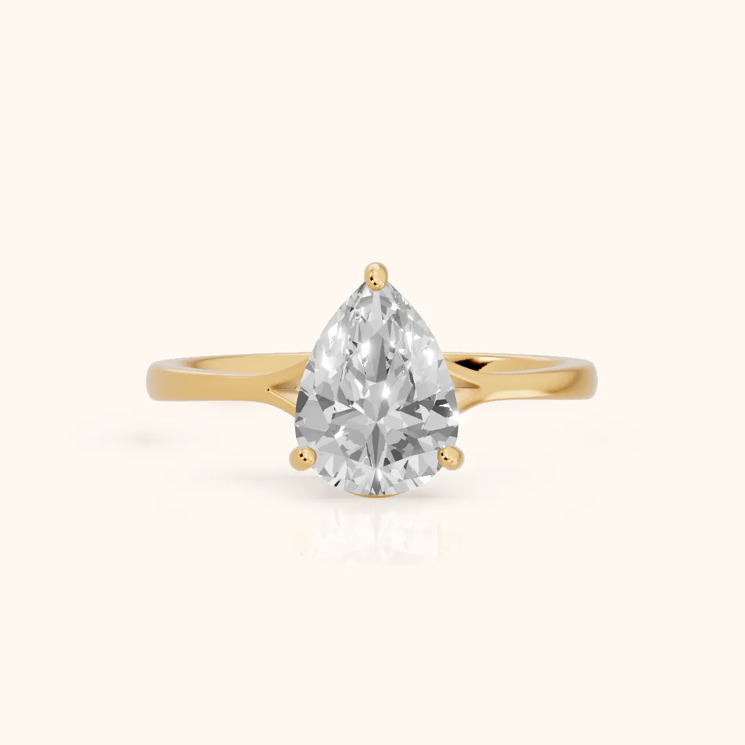Blanche Solitaire Split Shank Pear Diamond Engagement Ring in Yellow Gold — view 2