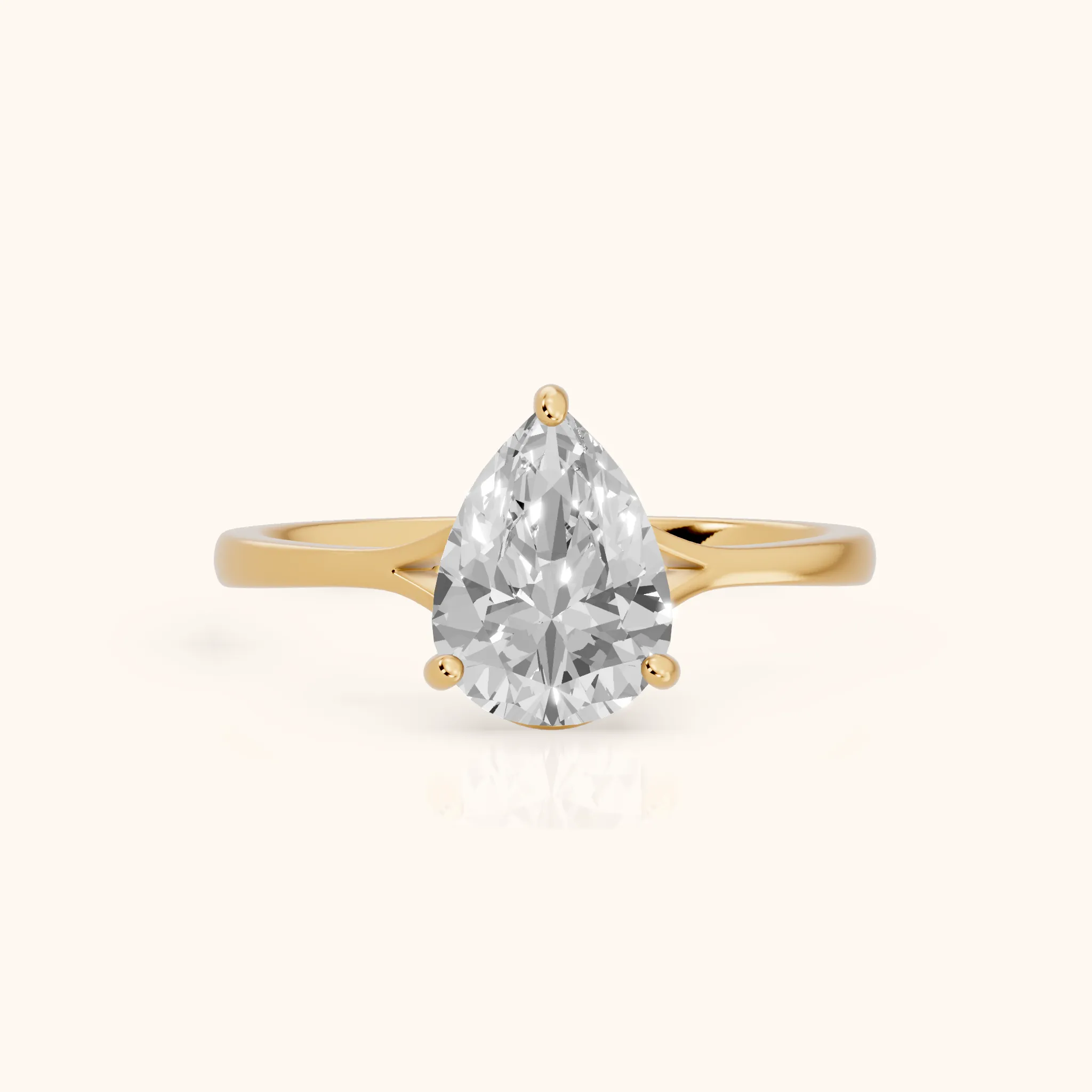 Blanche Solitaire Split Shank Pear Diamond Engagement Ring in Yellow Gold — view 1