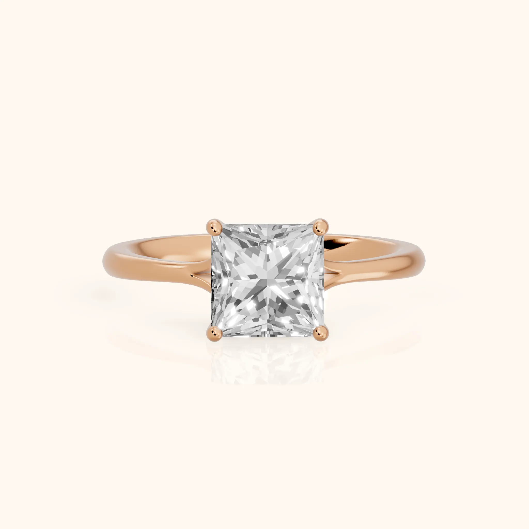 Blanche Solitaire Split Shank Princess Diamond Engagement Ring in Rose Gold — view 1