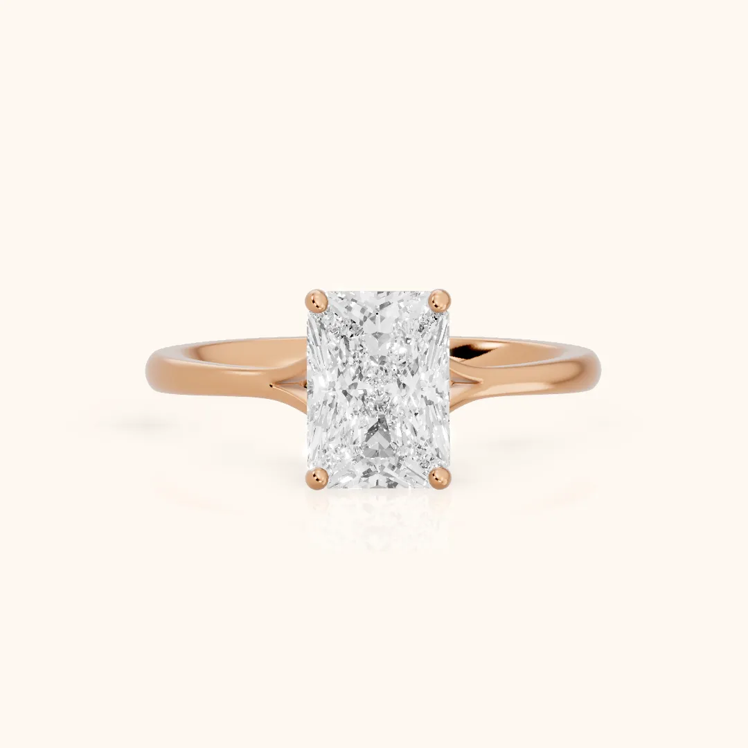 Blanche Solitaire Split Shank Radiant Diamond Engagement Ring in Rose Gold — view 2