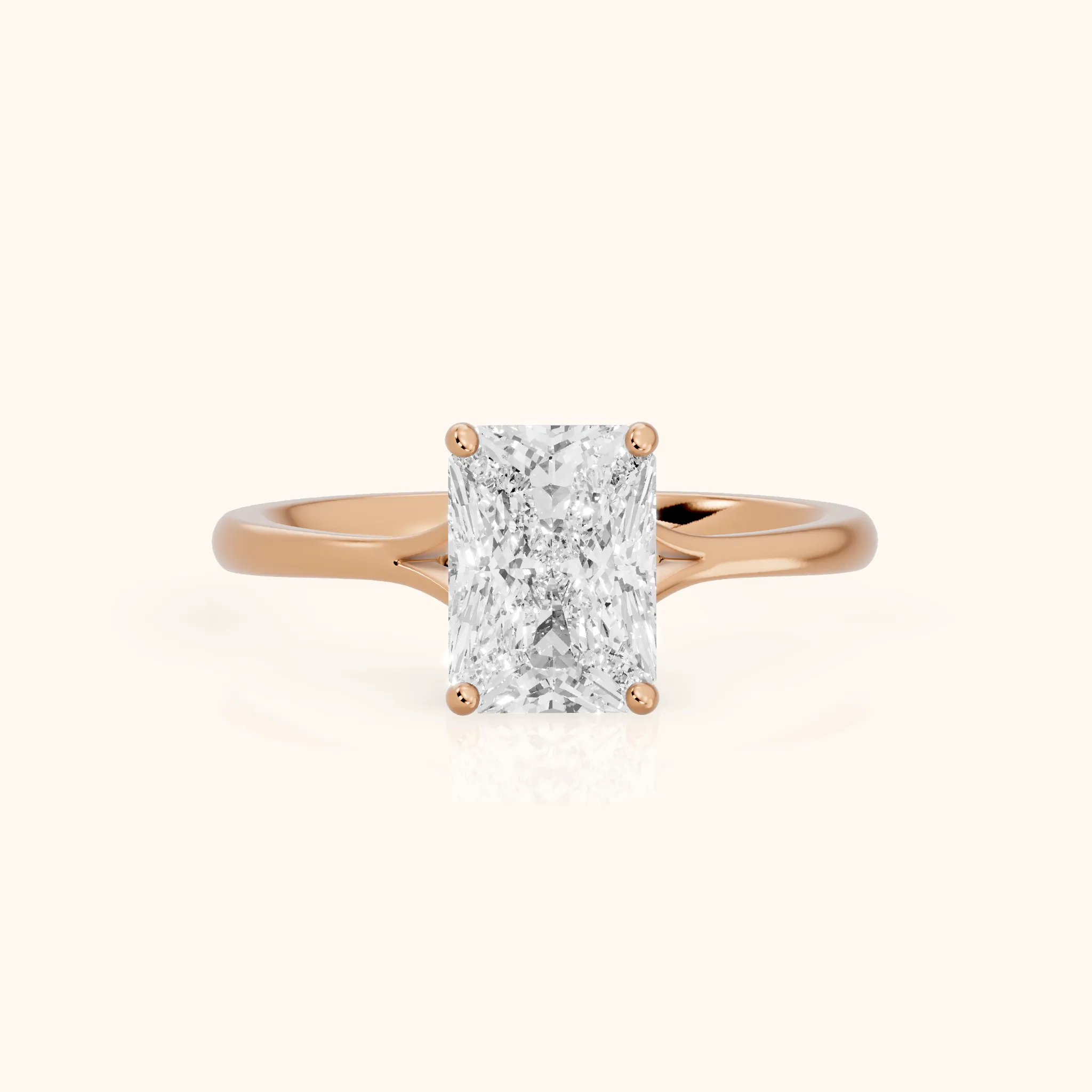 Blanche Solitaire Split Shank Radiant Diamond Engagement Ring in Rose Gold — view 1