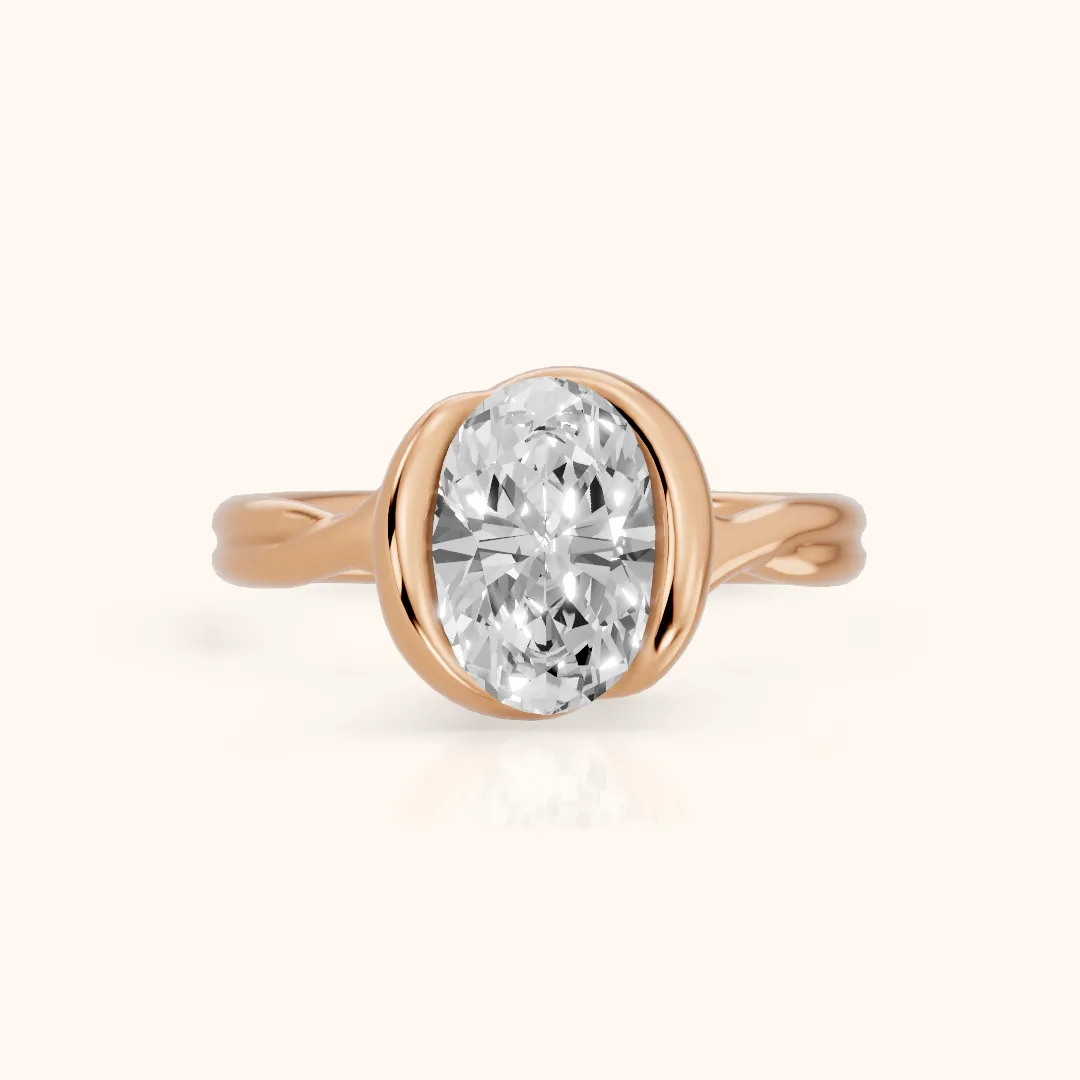 Lucille Half Bezel Solitaire Oval Diamond Engagement Ring in Rose Gold — view 2