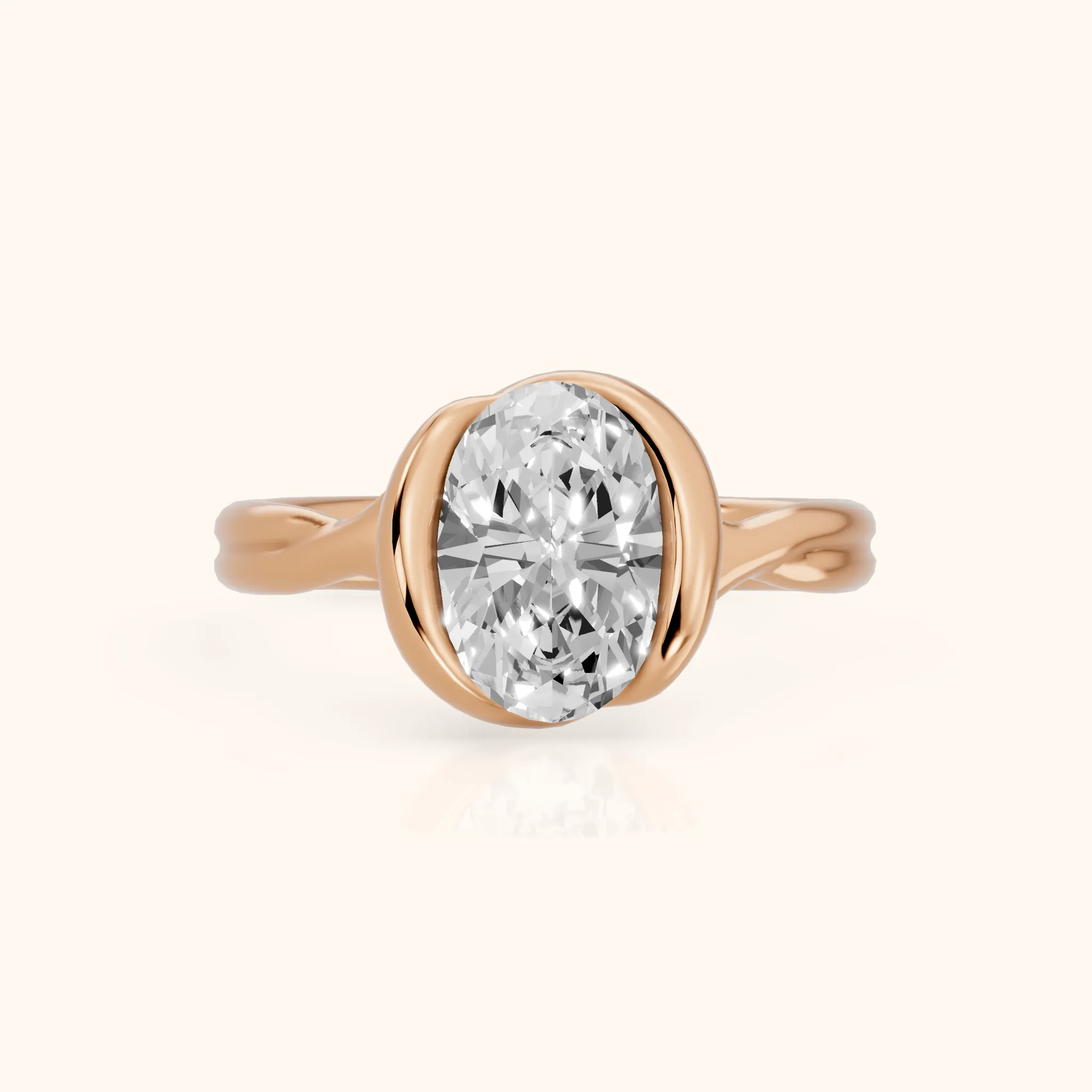 Lucille Half Bezel Solitaire Oval Diamond Engagement Ring in Rose Gold — view 1