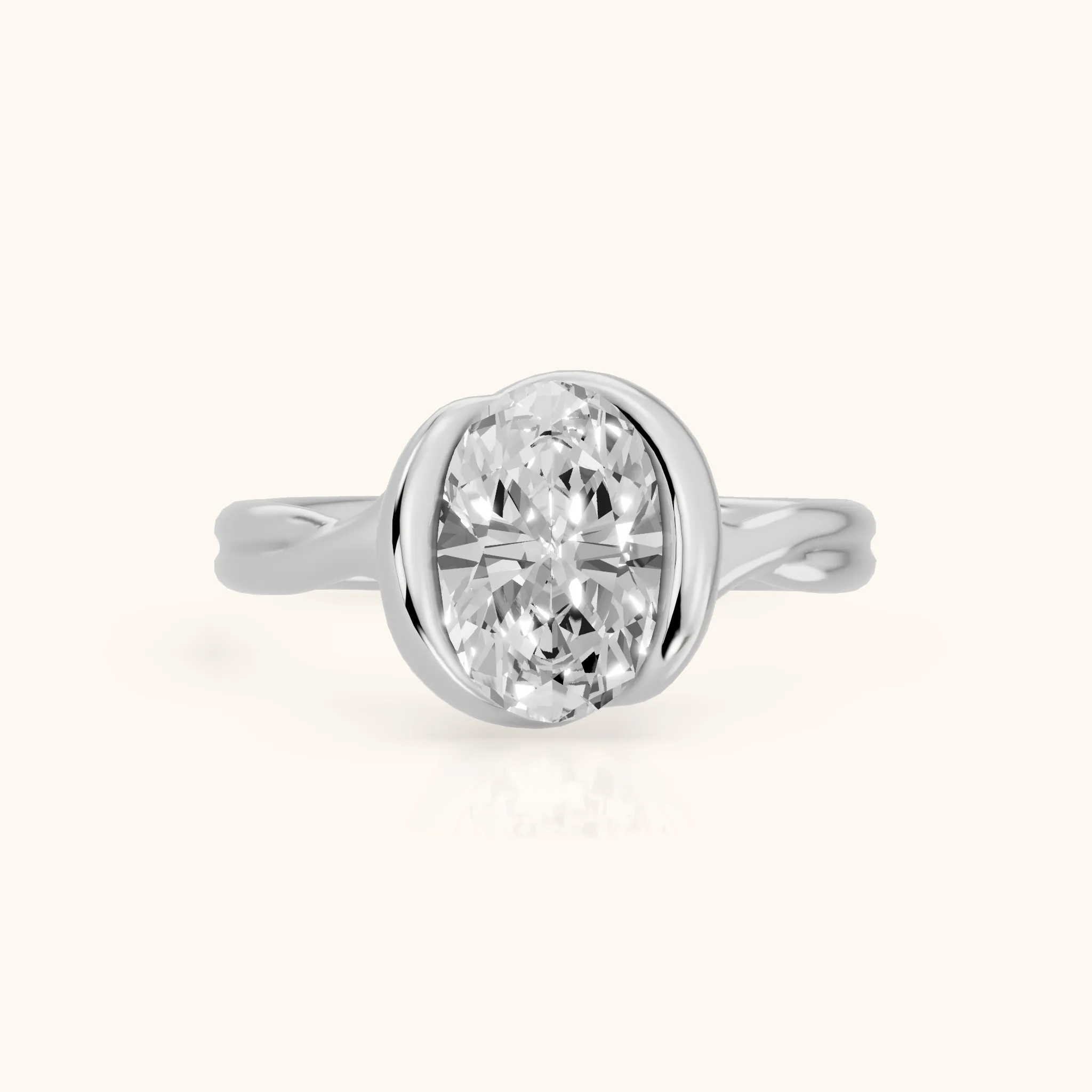 Lucille Half Bezel Solitaire Oval Diamond Engagement Ring in Silver — view 1