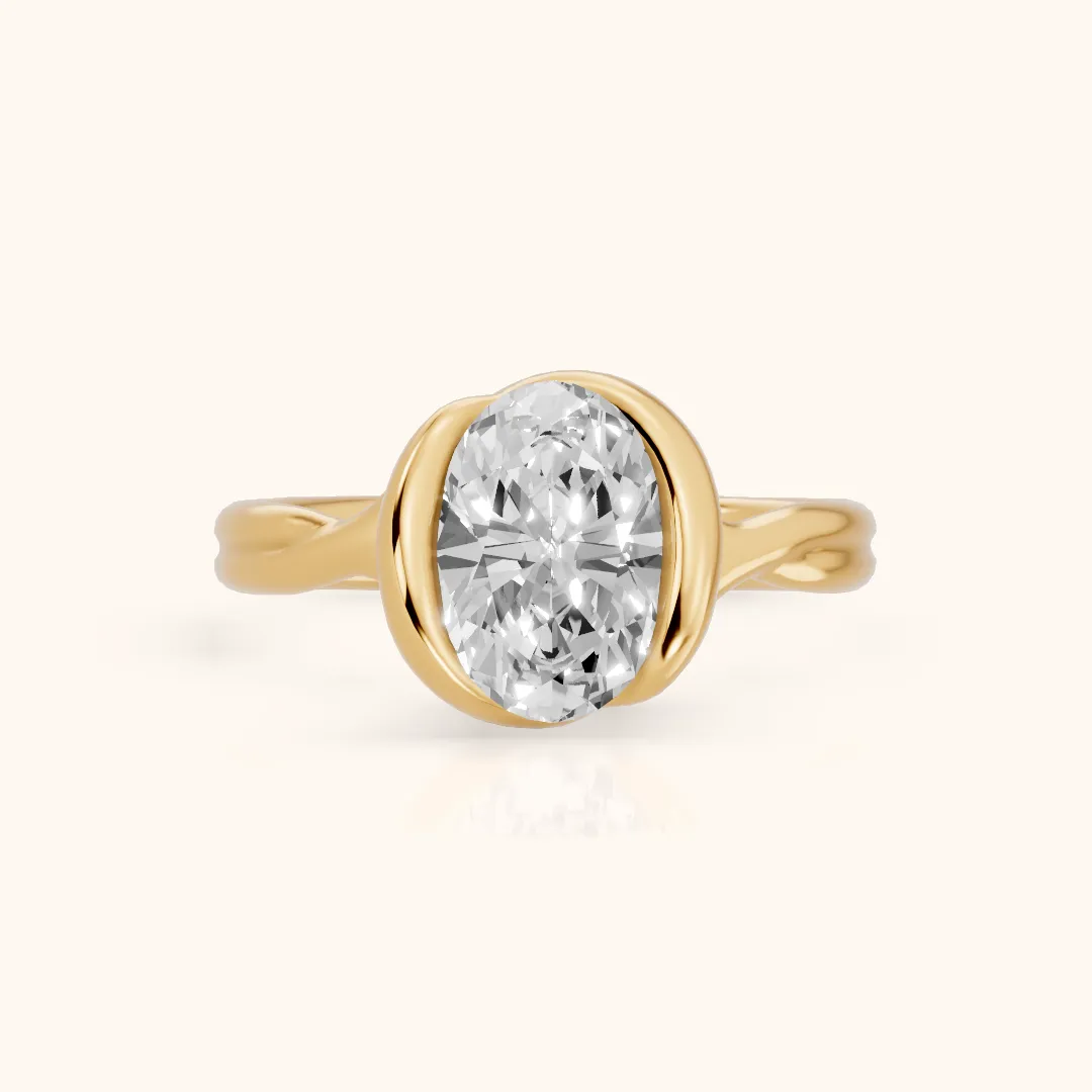 Lucille Half Bezel Solitaire Oval Diamond Engagement Ring in Yellow Gold — view 2