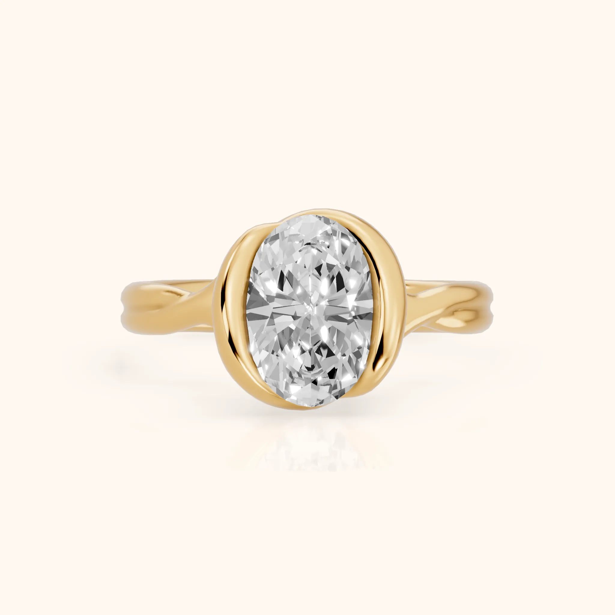 Lucille Half Bezel Solitaire Oval Diamond Engagement Ring in Yellow Gold — view 1
