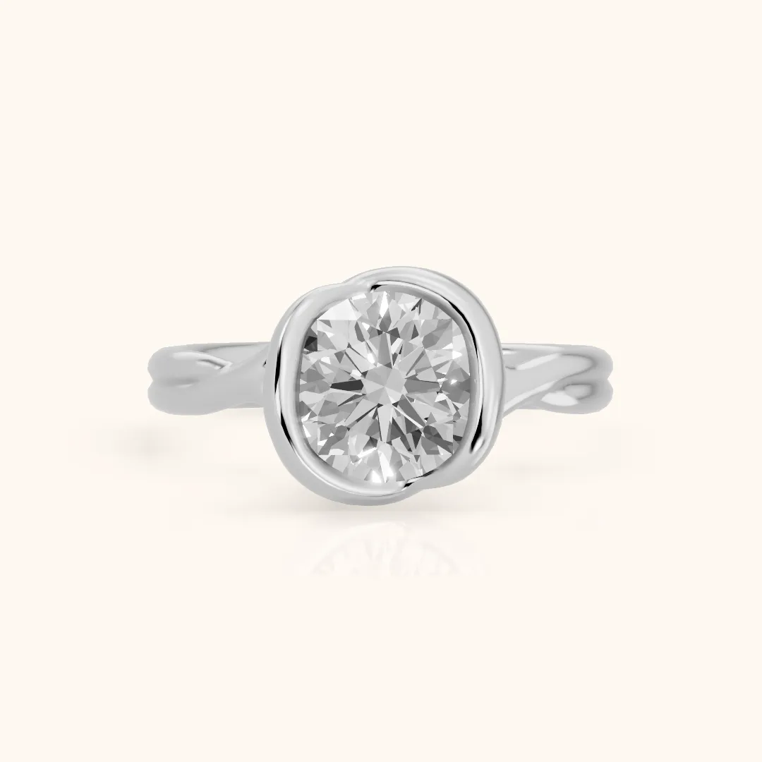 Lucille Half Bezel Solitaire Round Diamond Engagement Ring in Silver — view 2