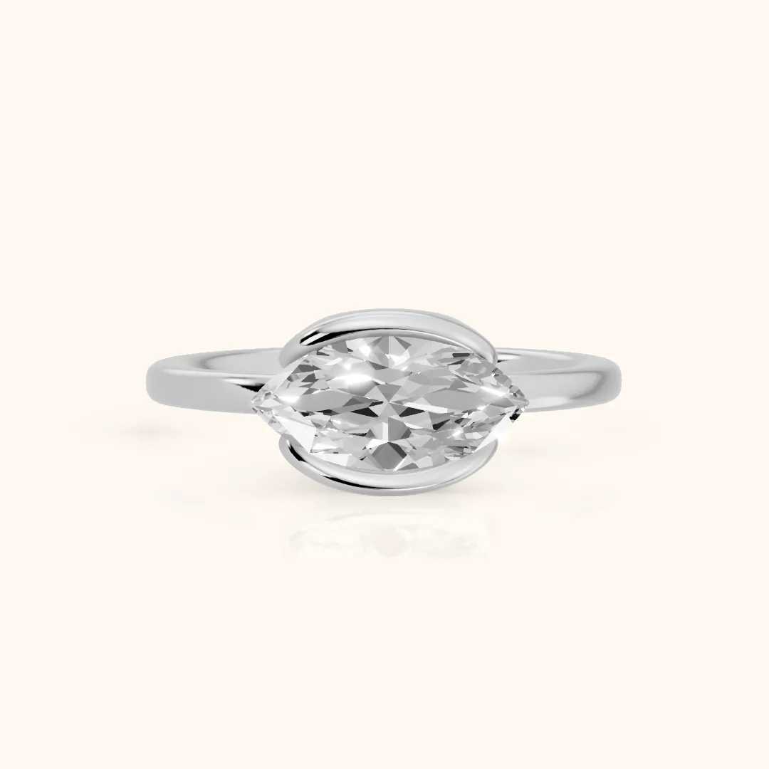 Mathilde East-West Half Bezel Marquise Diamond Engagement Ring in Platinum — view 2