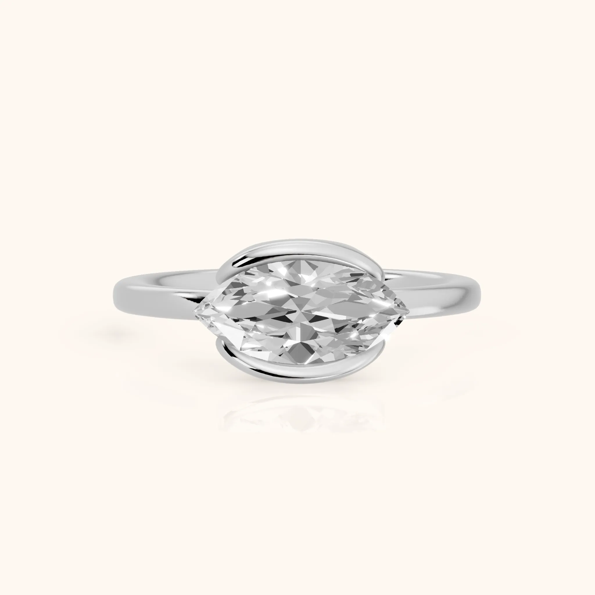 Mathilde East-West Half Bezel Marquise Diamond Engagement Ring in Platinum — view 1