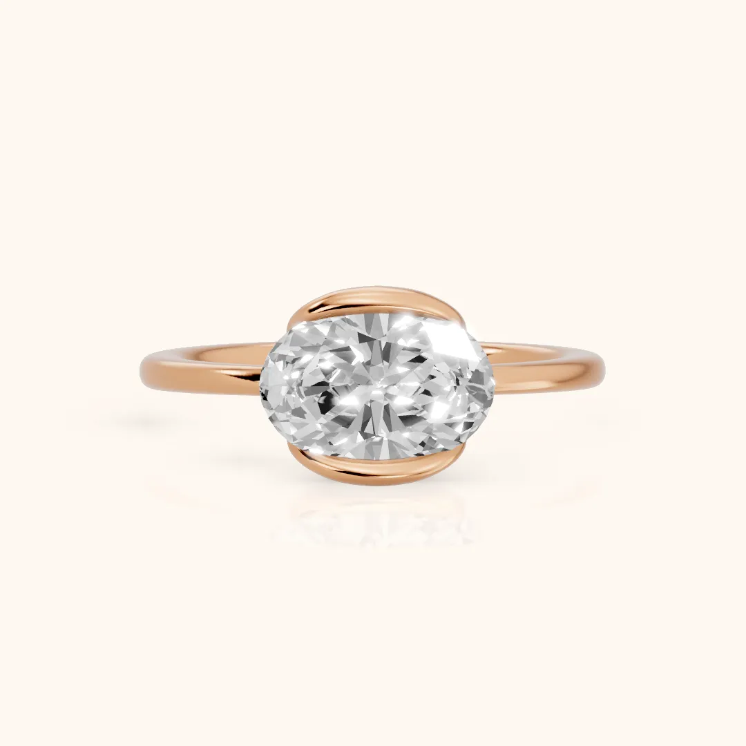 Mathilde East-West Half Bezel Oval Diamond Engagement Ring in Rose Gold — view 2