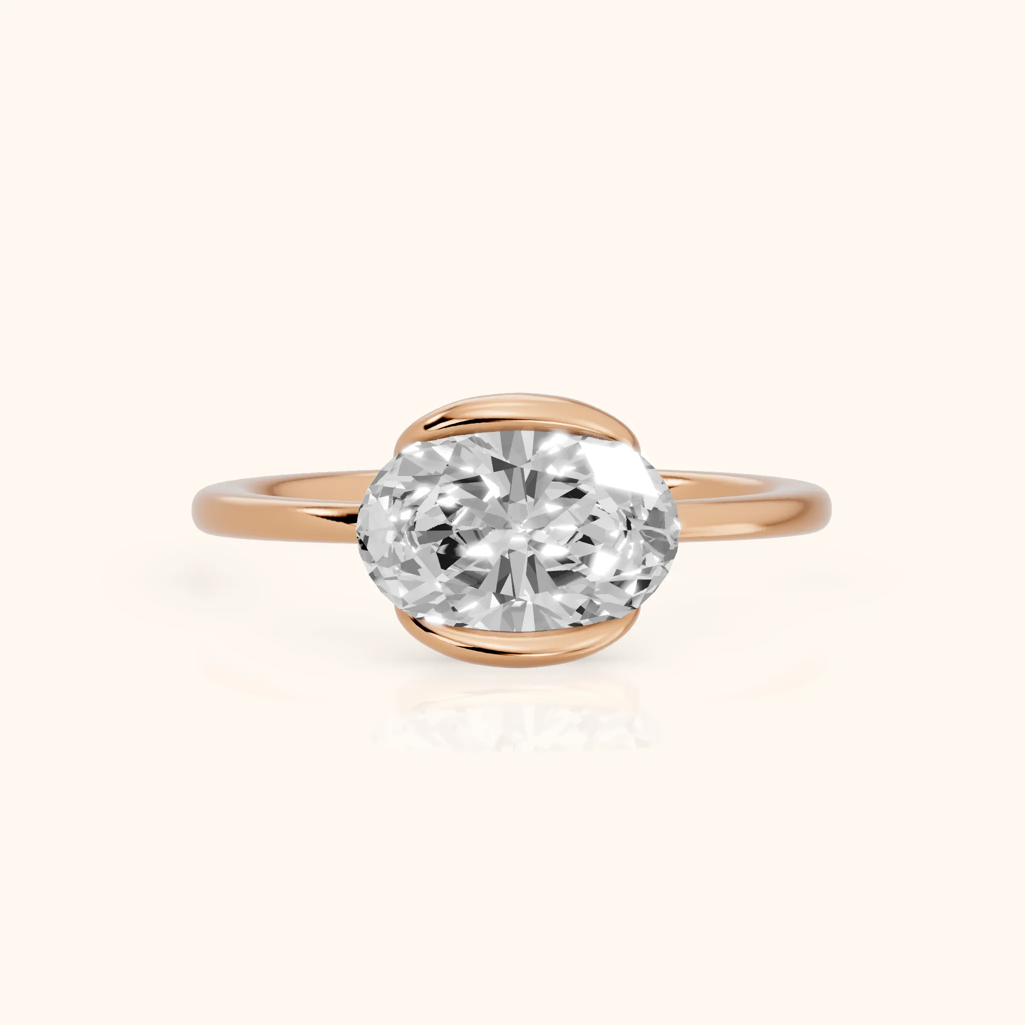 Mathilde East-West Half Bezel Oval Diamond Engagement Ring in Rose Gold — view 1
