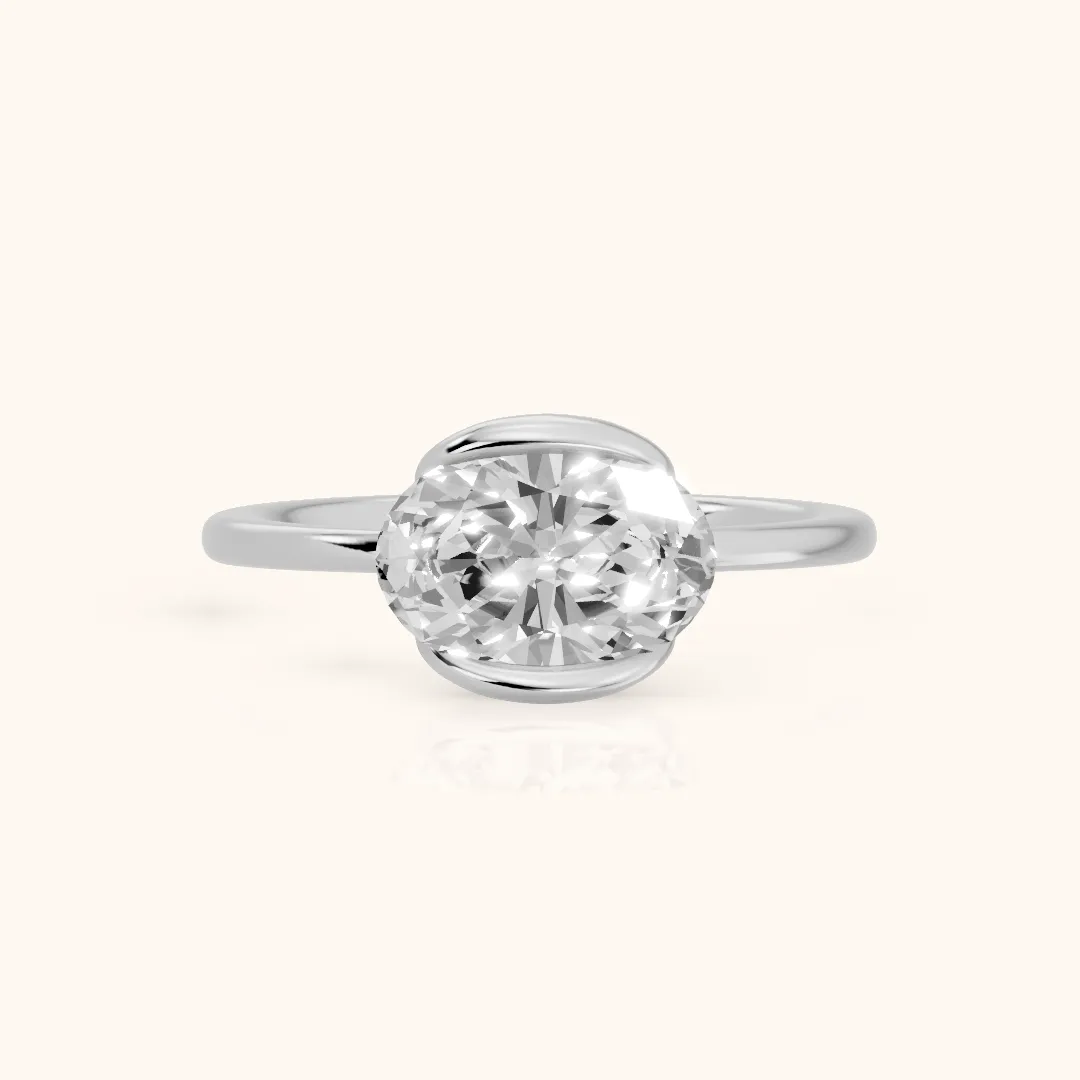 Mathilde East-West Half Bezel Oval Diamond Engagement Ring in White Gold — view 2