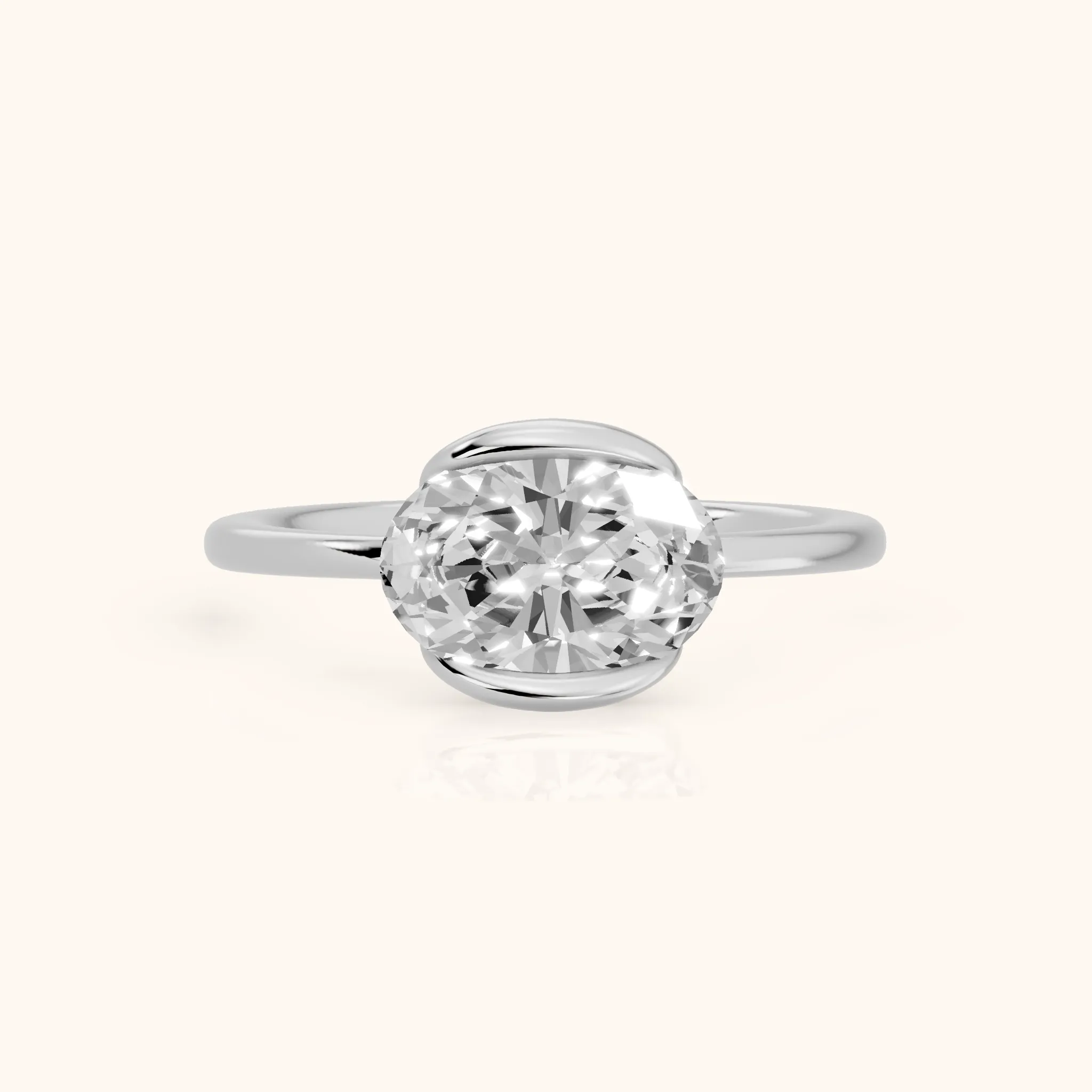 Mathilde East-West Half Bezel Oval Diamond Engagement Ring in White Gold — view 1