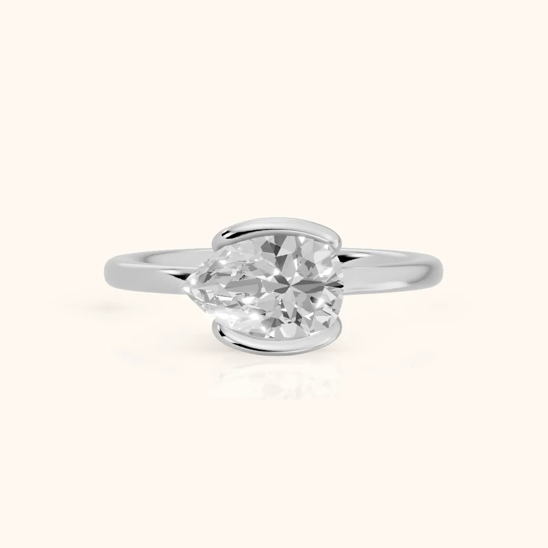 Mathilde East-West Half Bezel Pear Diamond Engagement Ring in Silver — view 2