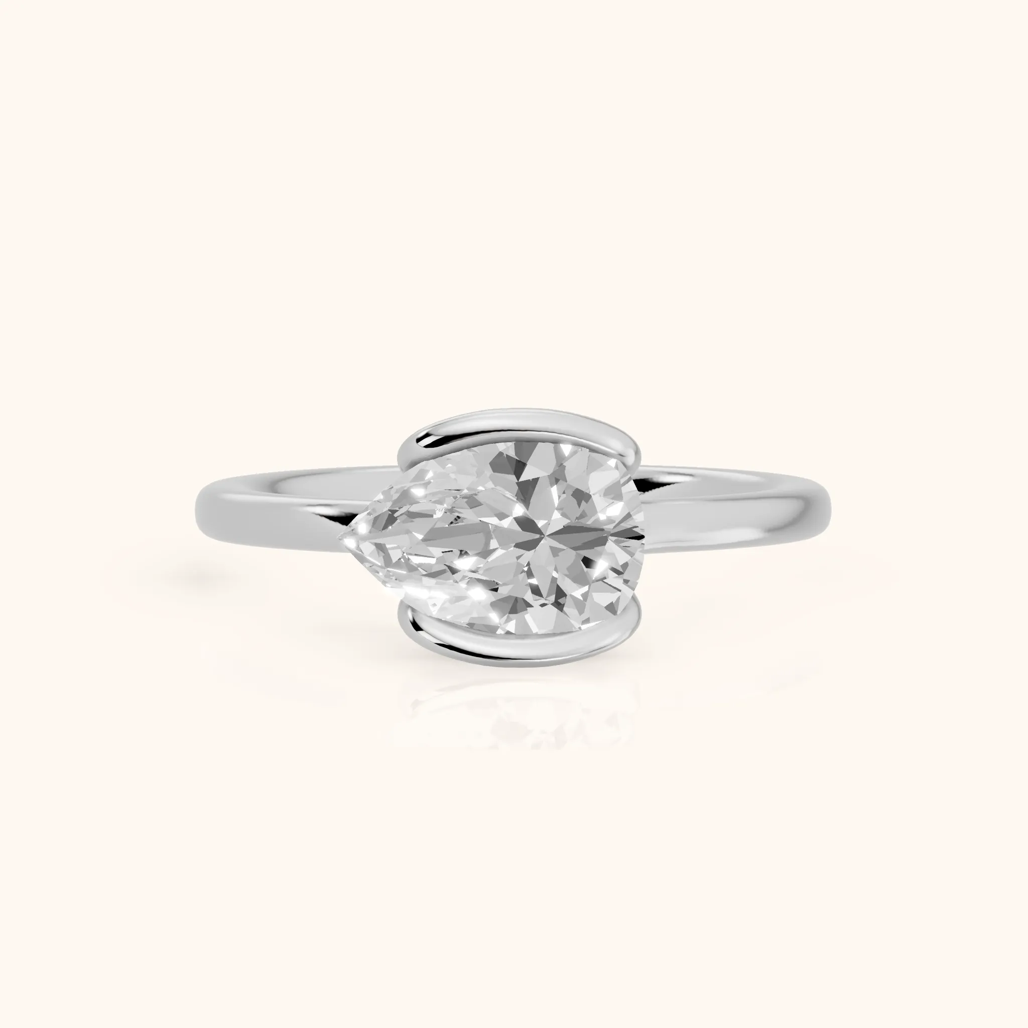 Mathilde East-West Half Bezel Pear Diamond Engagement Ring in Silver — view 1
