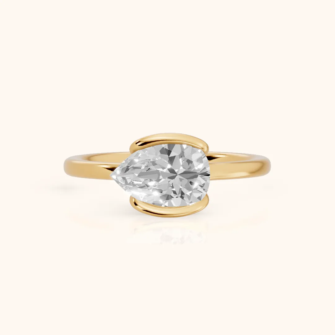 Mathilde East-West Half Bezel Pear Diamond Engagement Ring in Yellow Gold — view 2