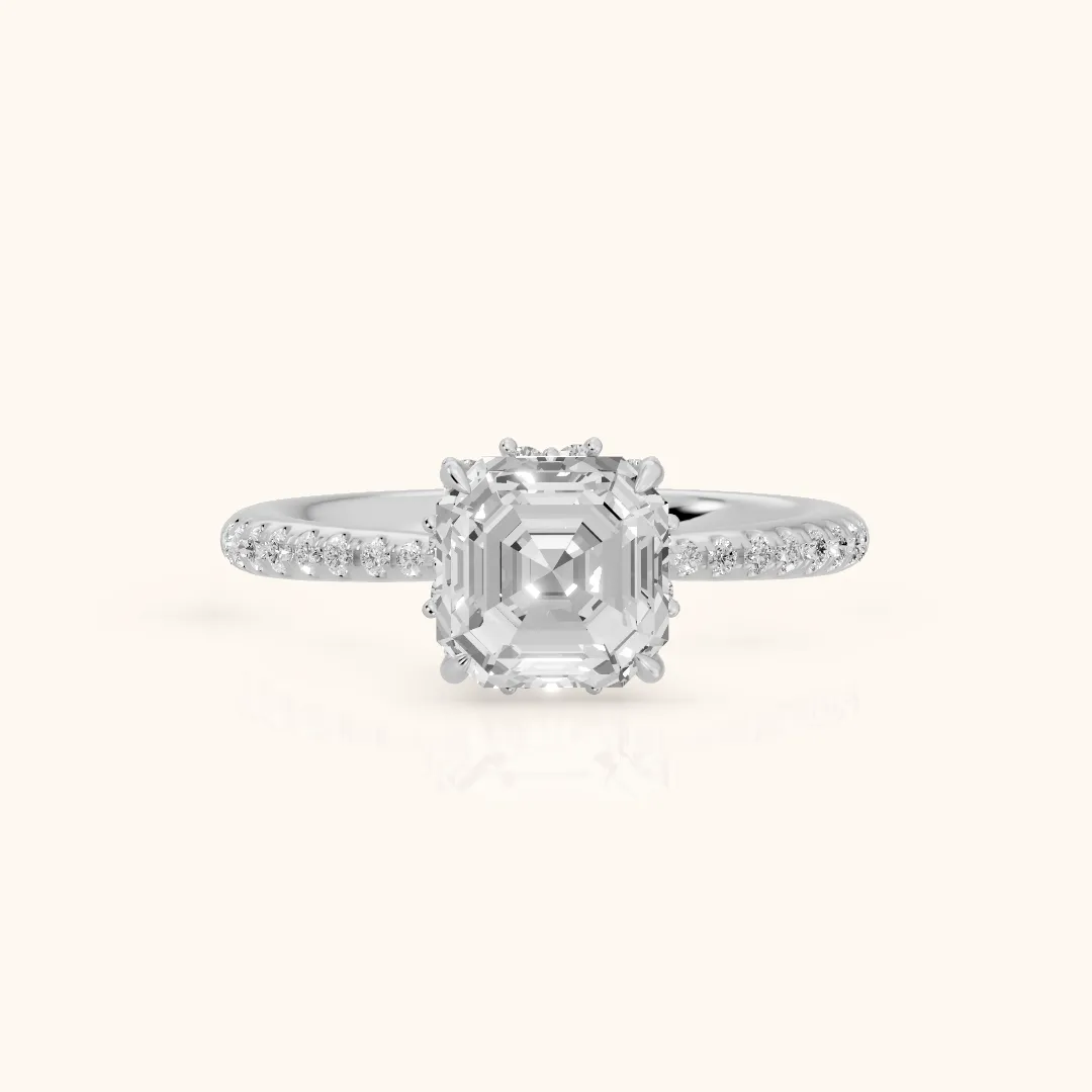 Leonie Starburst Halo Asscher Diamond Engagement Ring in White Gold — view 2
