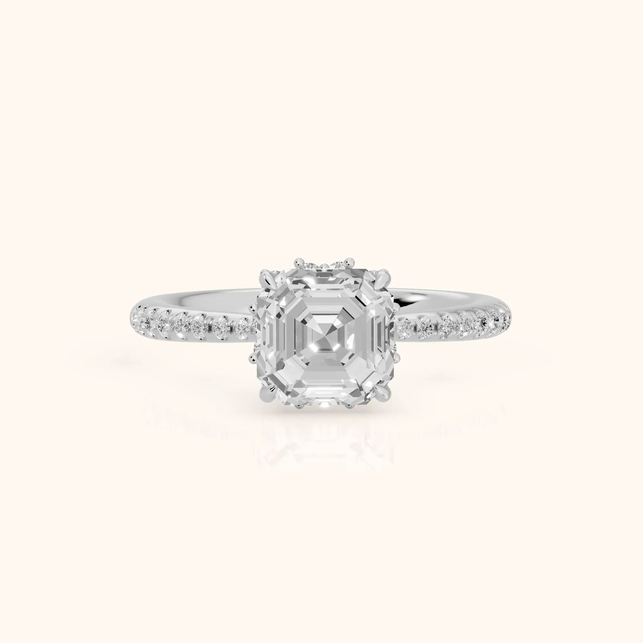 Leonie Starburst Halo Asscher Diamond Engagement Ring in White Gold — view 1