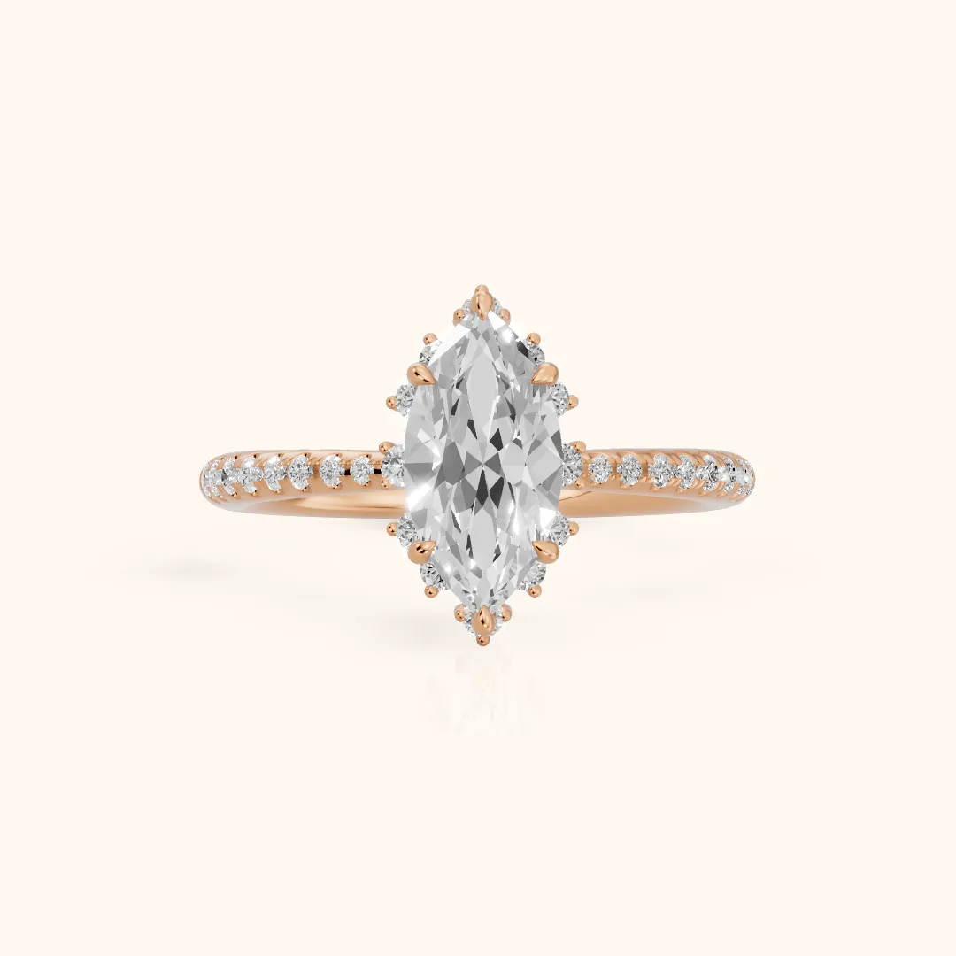 Leonie Starburst Halo Marquise Diamond Engagement Ring in Rose Gold — view 2