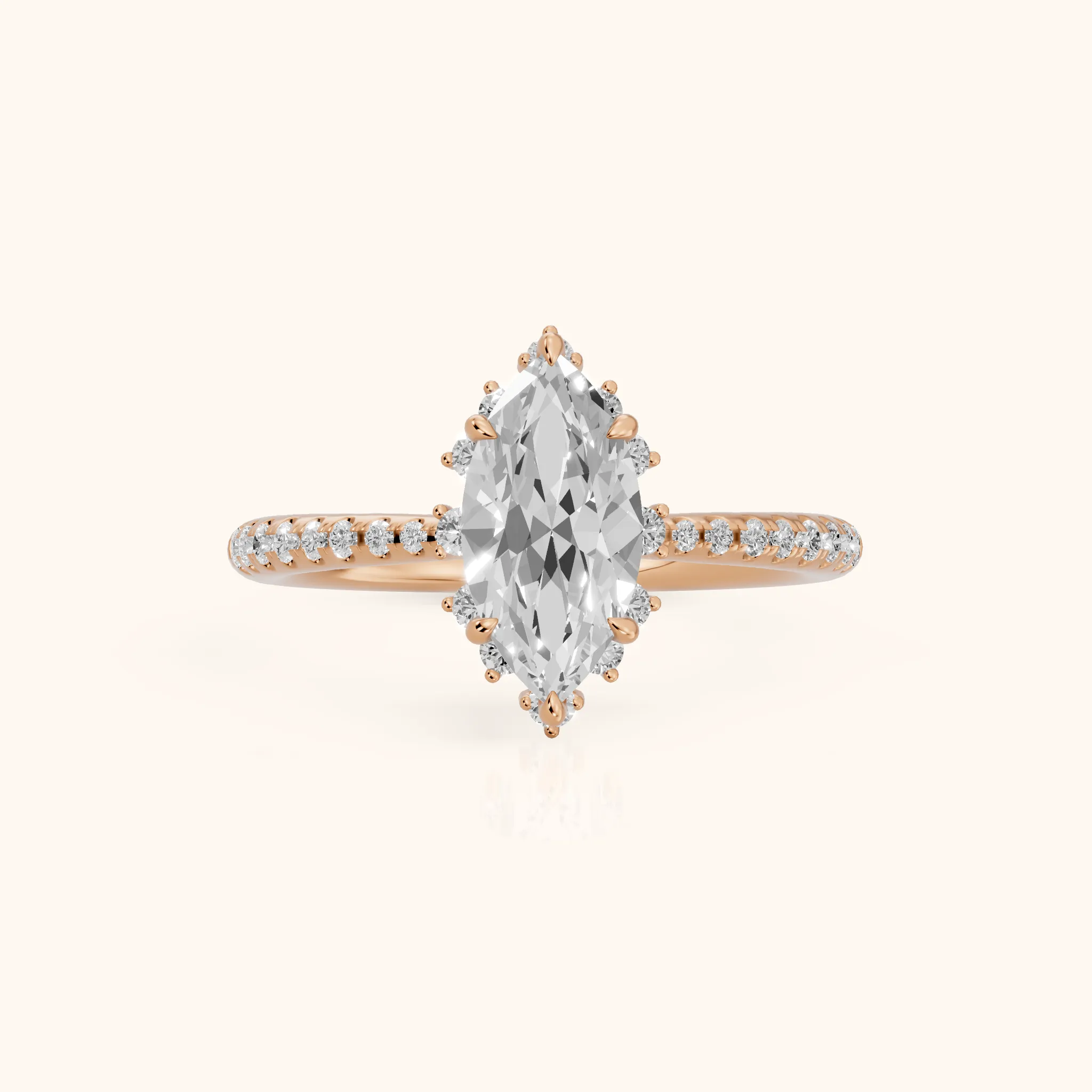 Leonie Starburst Halo Marquise Diamond Engagement Ring in Rose Gold — view 1