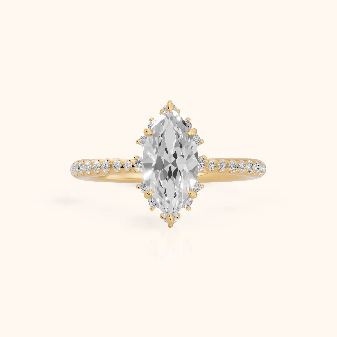 Leonie Starburst Halo Marquise Diamond Engagement Ring in Yellow Gold — view 2