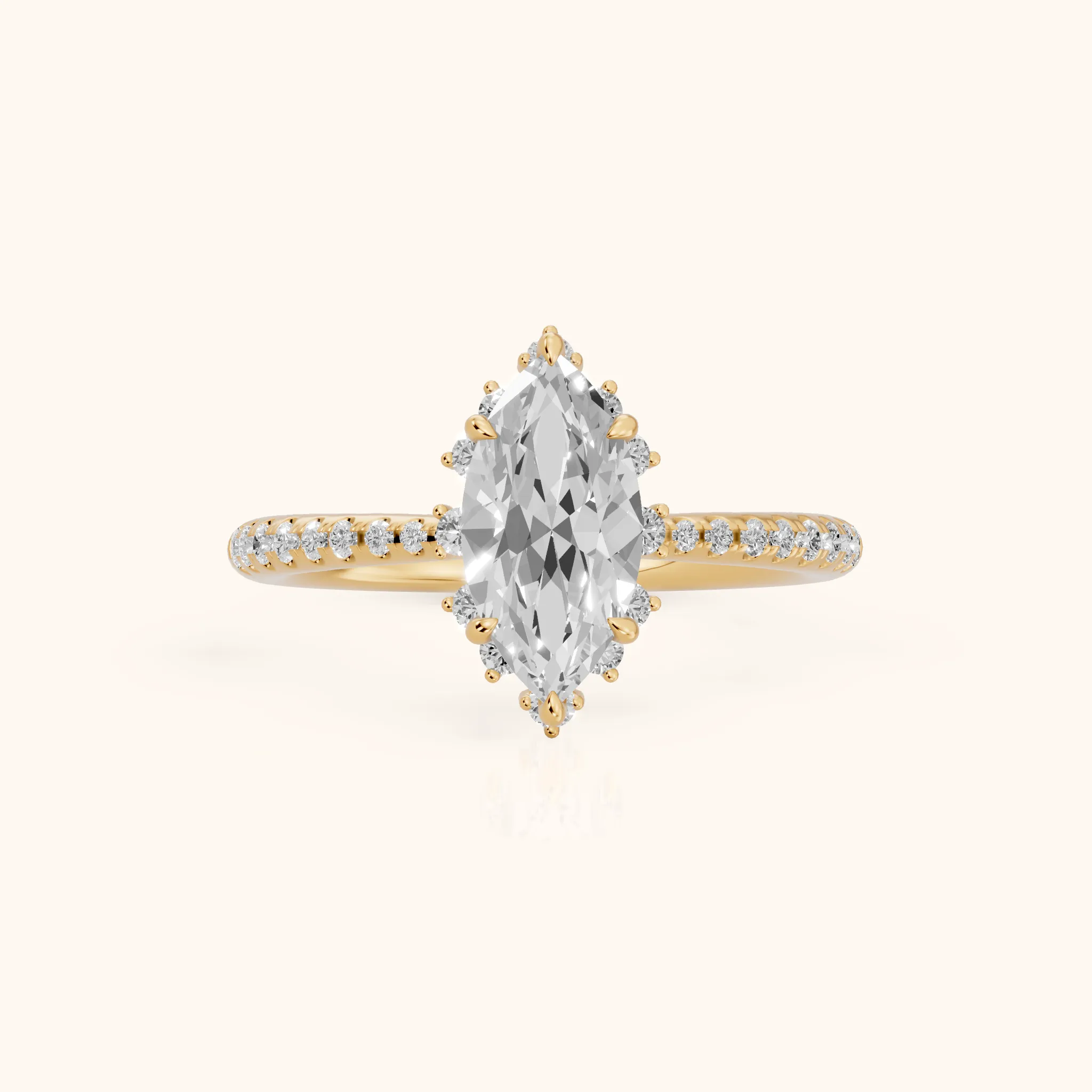 Leonie Starburst Halo Marquise Diamond Engagement Ring in Yellow Gold — view 1
