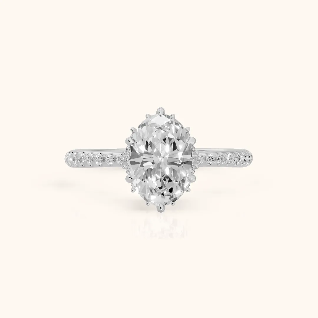 Leonie Starburst Halo Oval Diamond Engagement Ring in White Gold — view 2
