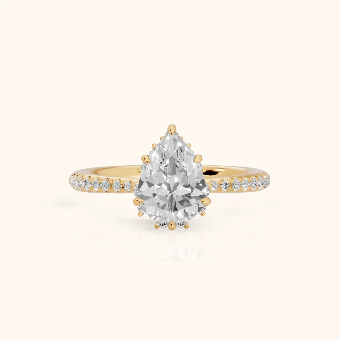 Leonie Starburst Halo Pear Diamond Engagement Ring in Yellow Gold — view 2