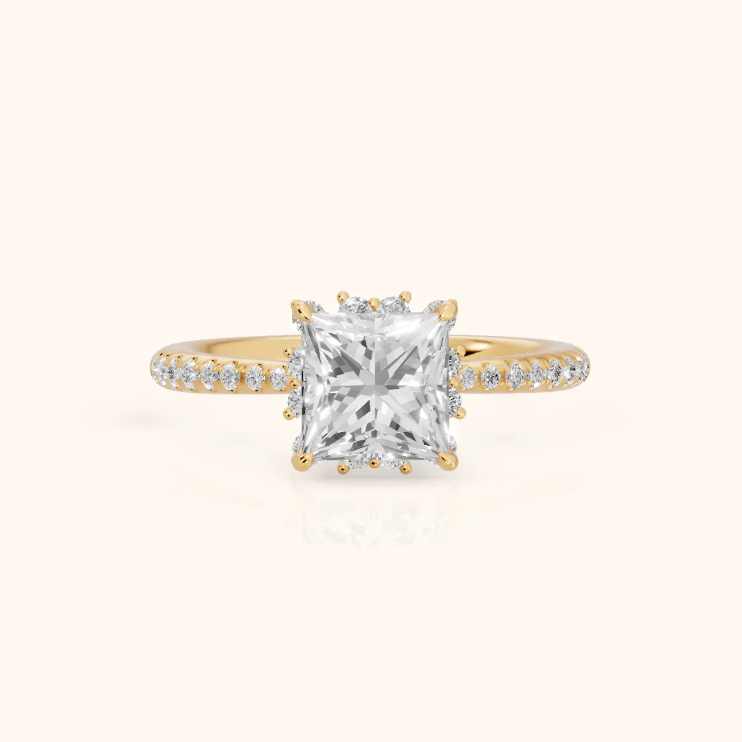Leonie Starburst Halo Princess Diamond Engagement Ring in Yellow Gold — view 2