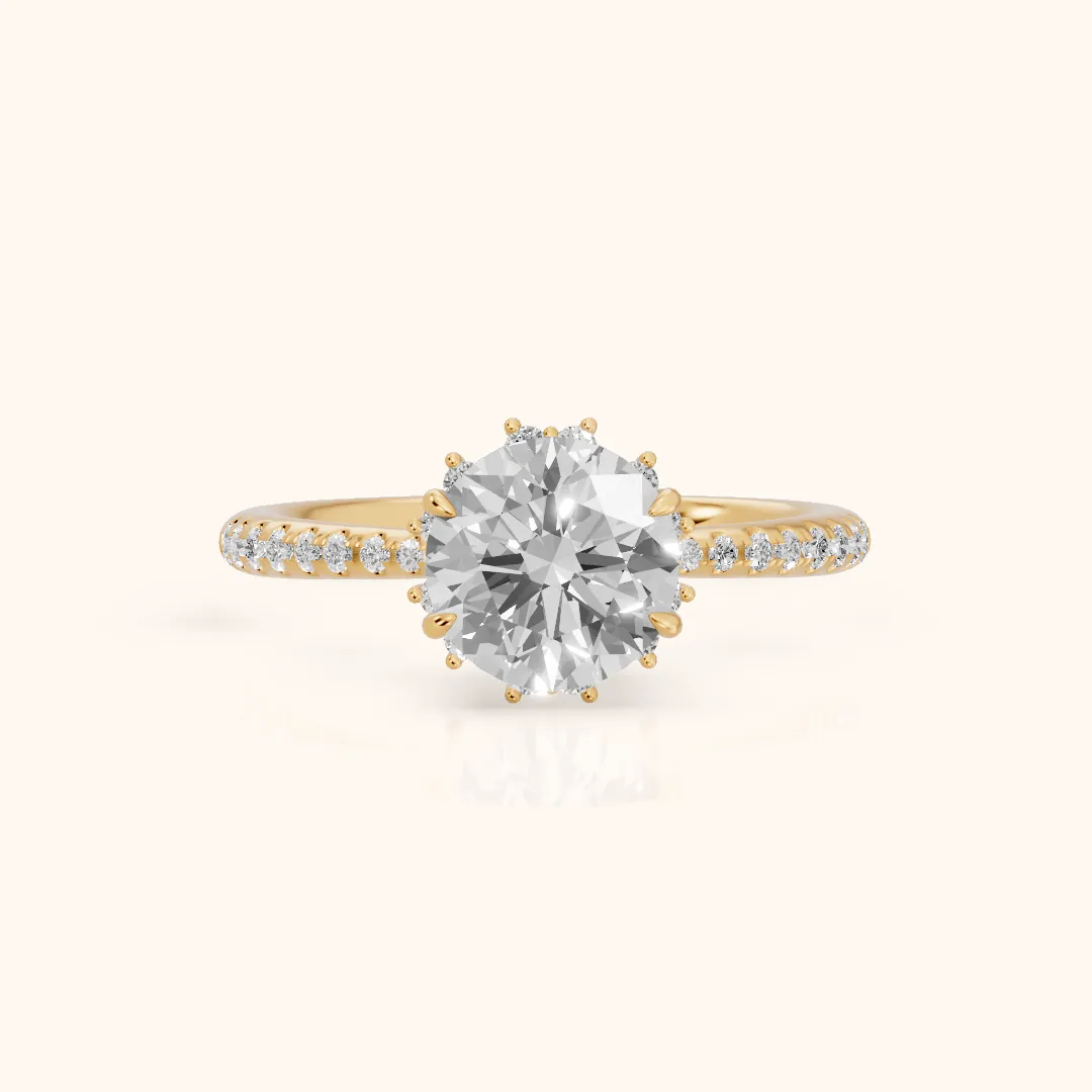 Leonie Starburst Halo Round Diamond Engagement Ring in Yellow Gold — view 2