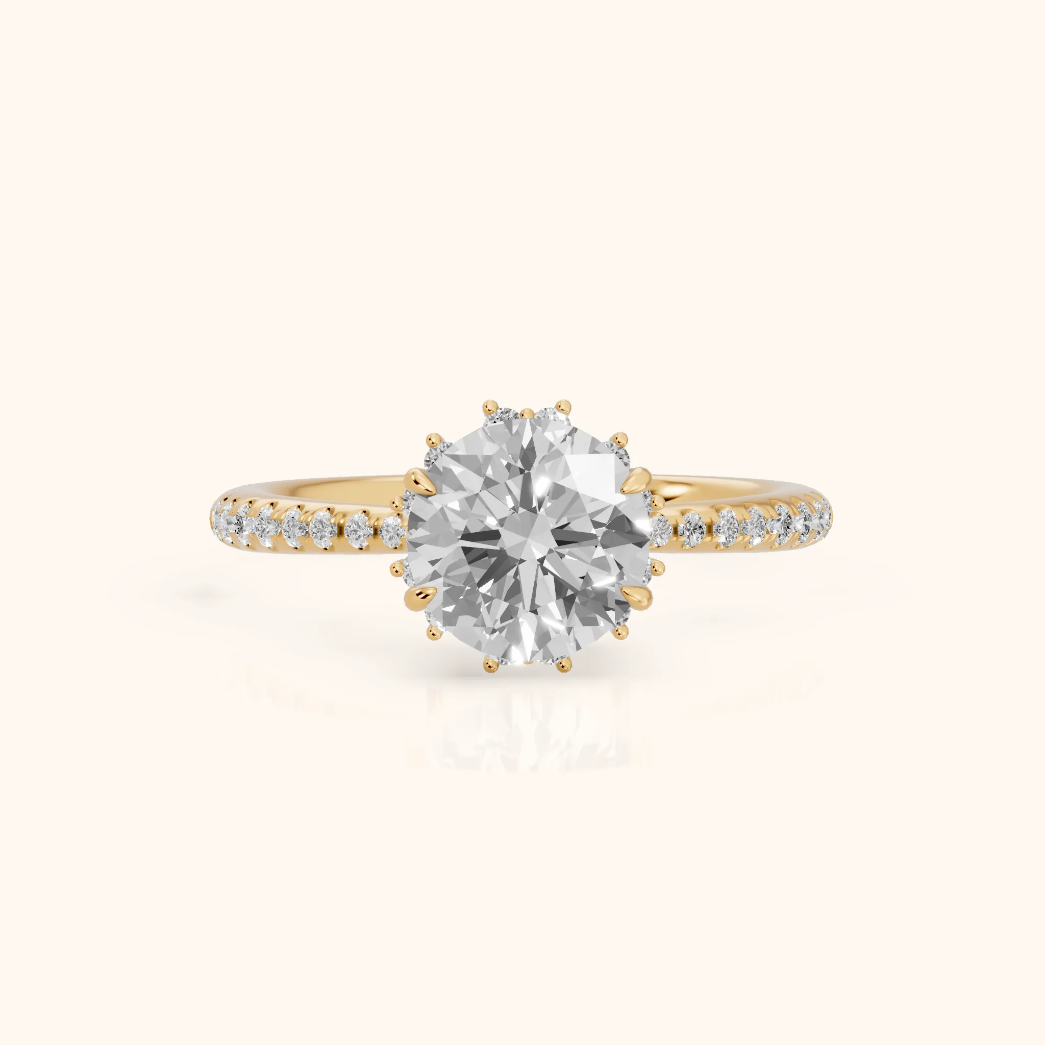 Leonie Starburst Halo Round Diamond Engagement Ring in Yellow Gold — view 1