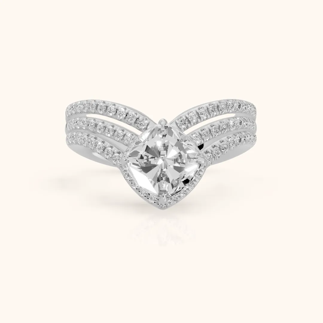 Francesca Chevron Halo Cushion Diamond Engagement Ring in Platinum — view 2