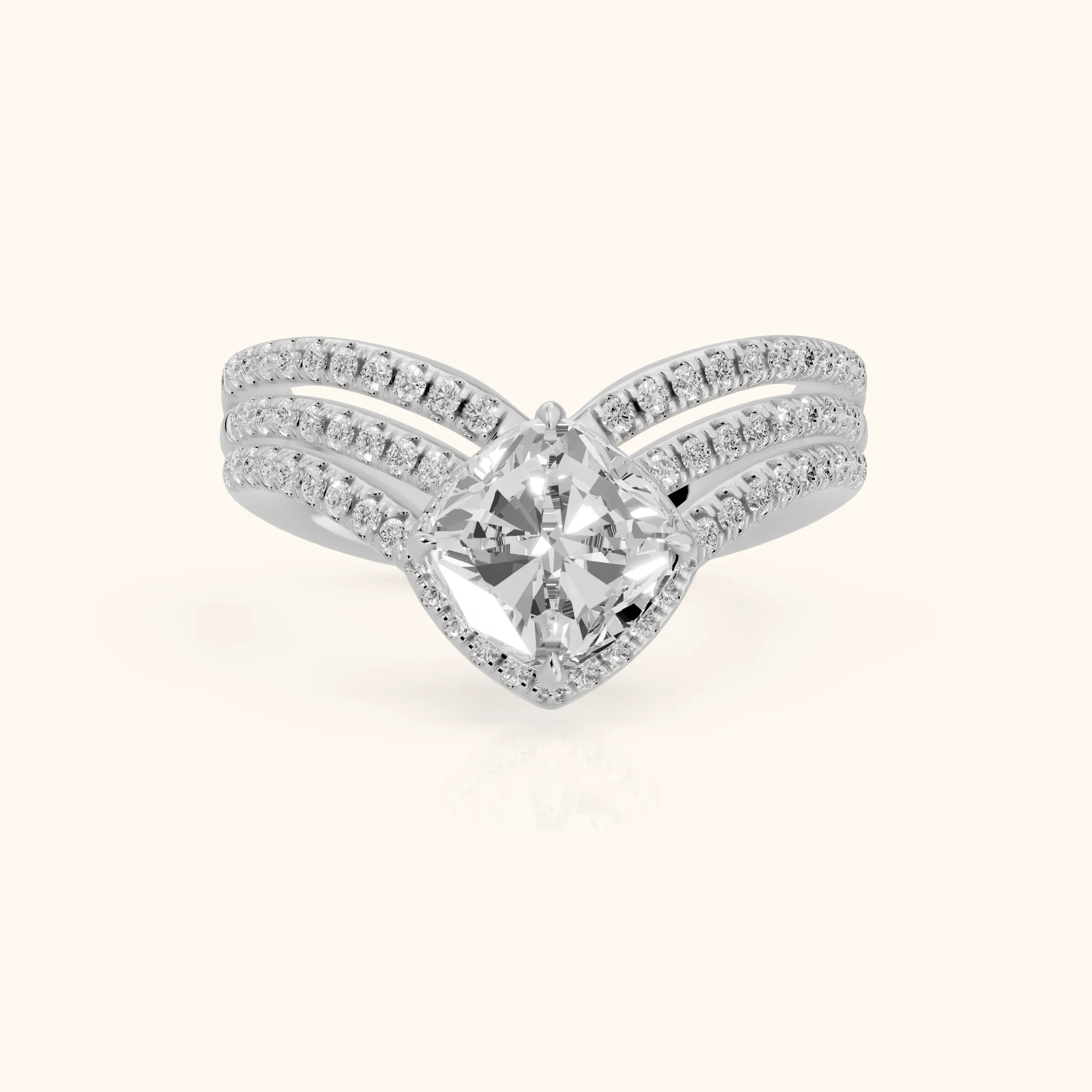 Francesca Chevron Halo Cushion Diamond Engagement Ring in Platinum — view 1