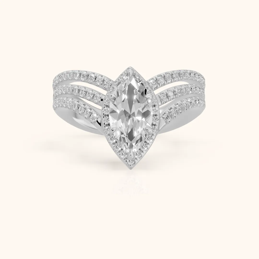 Francesca Chevron Halo Marquise Diamond Engagement Ring in Silver — view 2