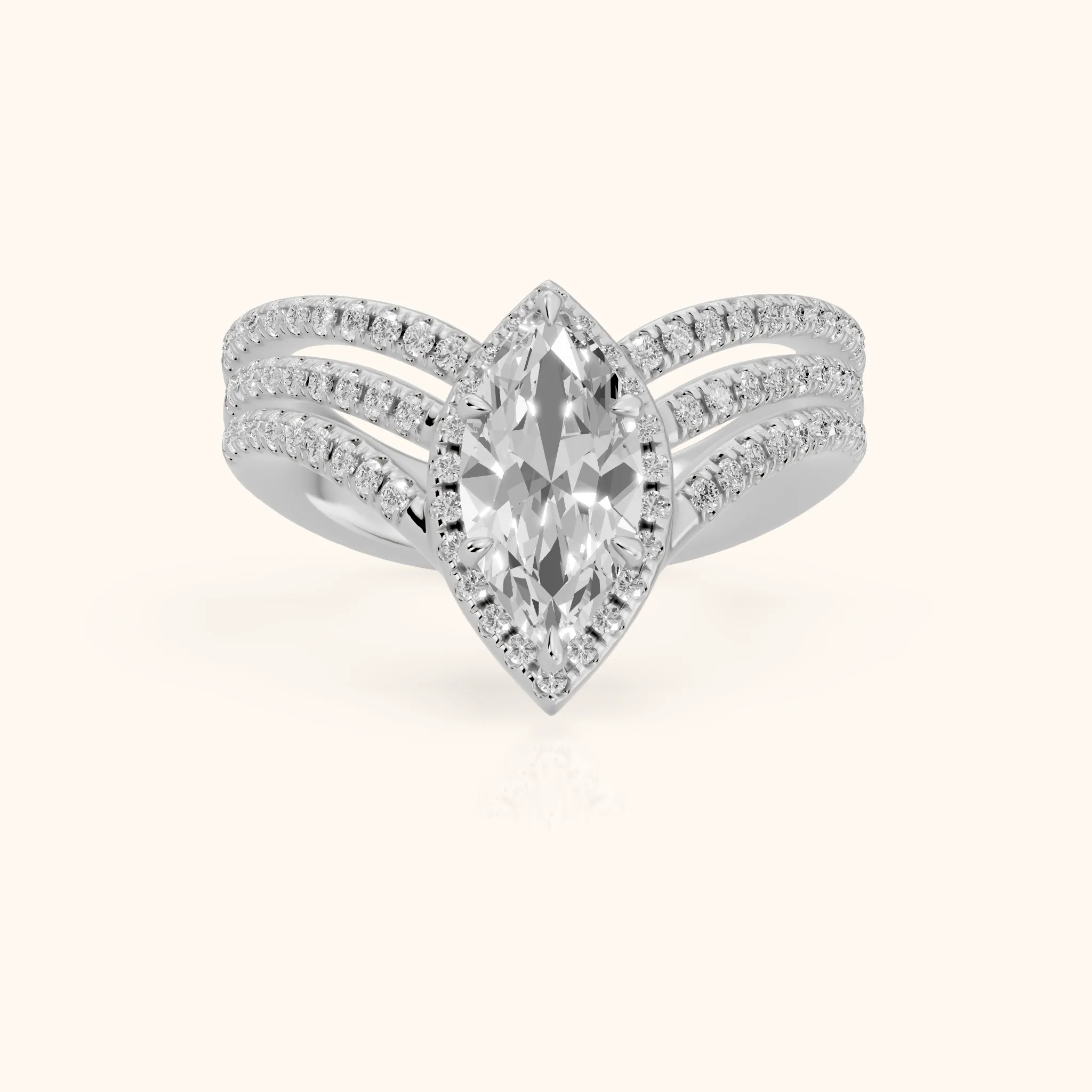 Francesca Chevron Halo Marquise Diamond Engagement Ring in Silver — view 1