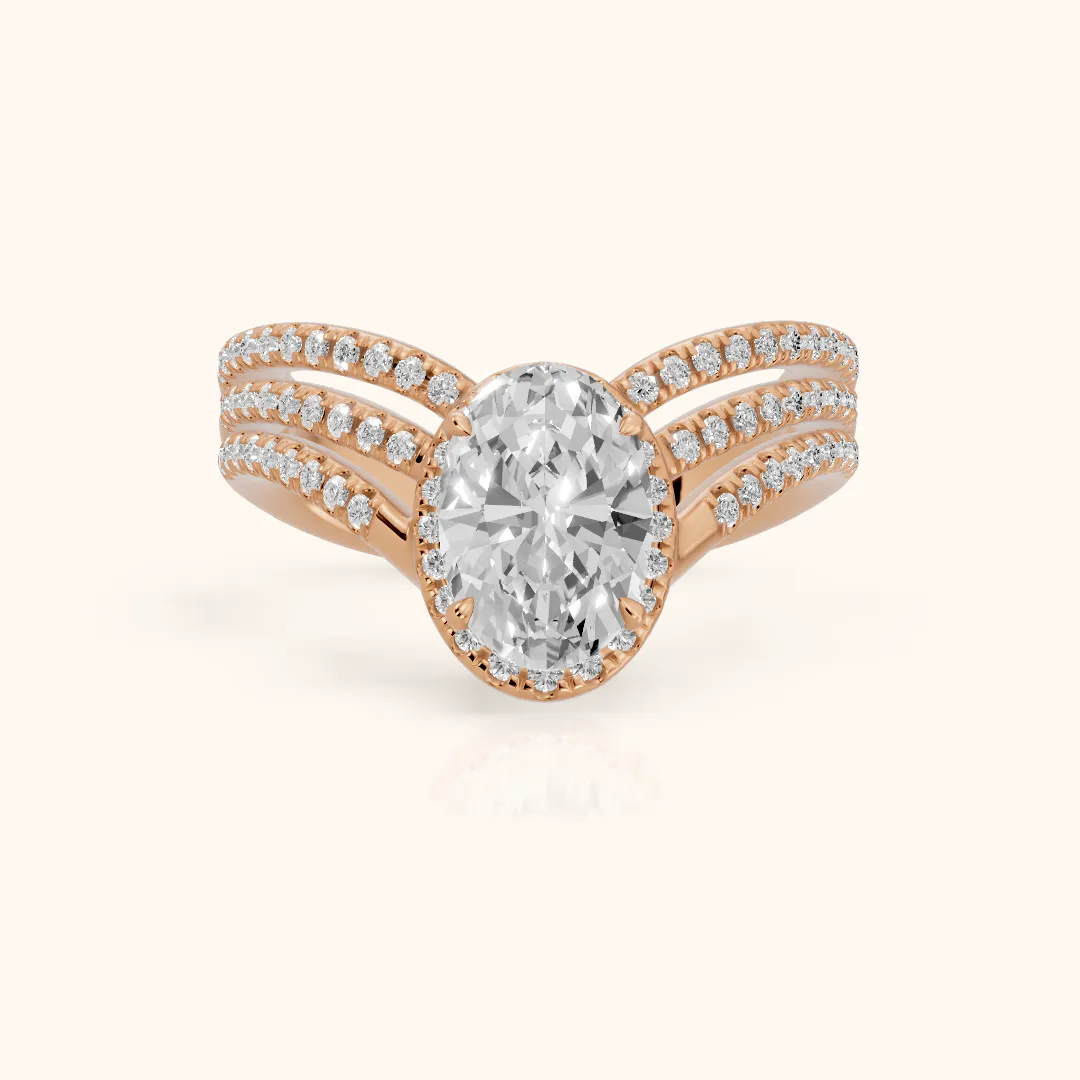 Francesca Chevron Halo Oval Diamond Engagement Ring in Rose Gold — view 2