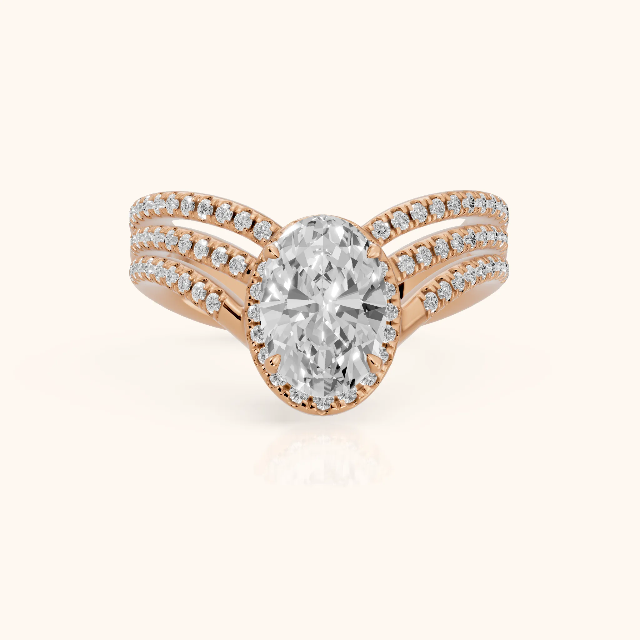 Francesca Chevron Halo Oval Diamond Engagement Ring in Rose Gold — view 1