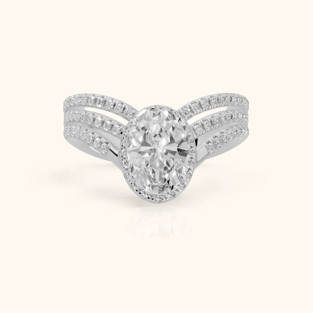 Francesca Chevron Halo Oval Diamond Engagement Ring in Platinum — view 2